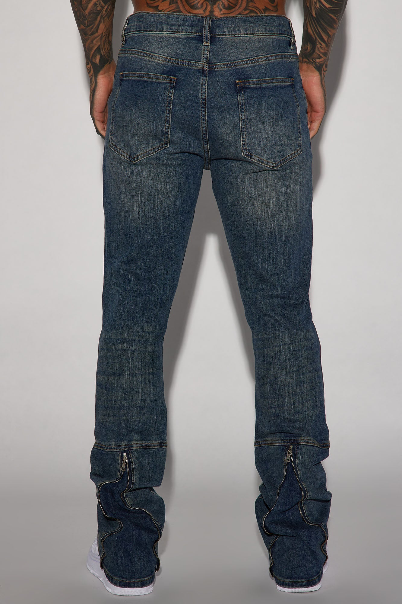 Drop Top Back Zip Stacked Skinny Jeans - Vintage Blue Wash