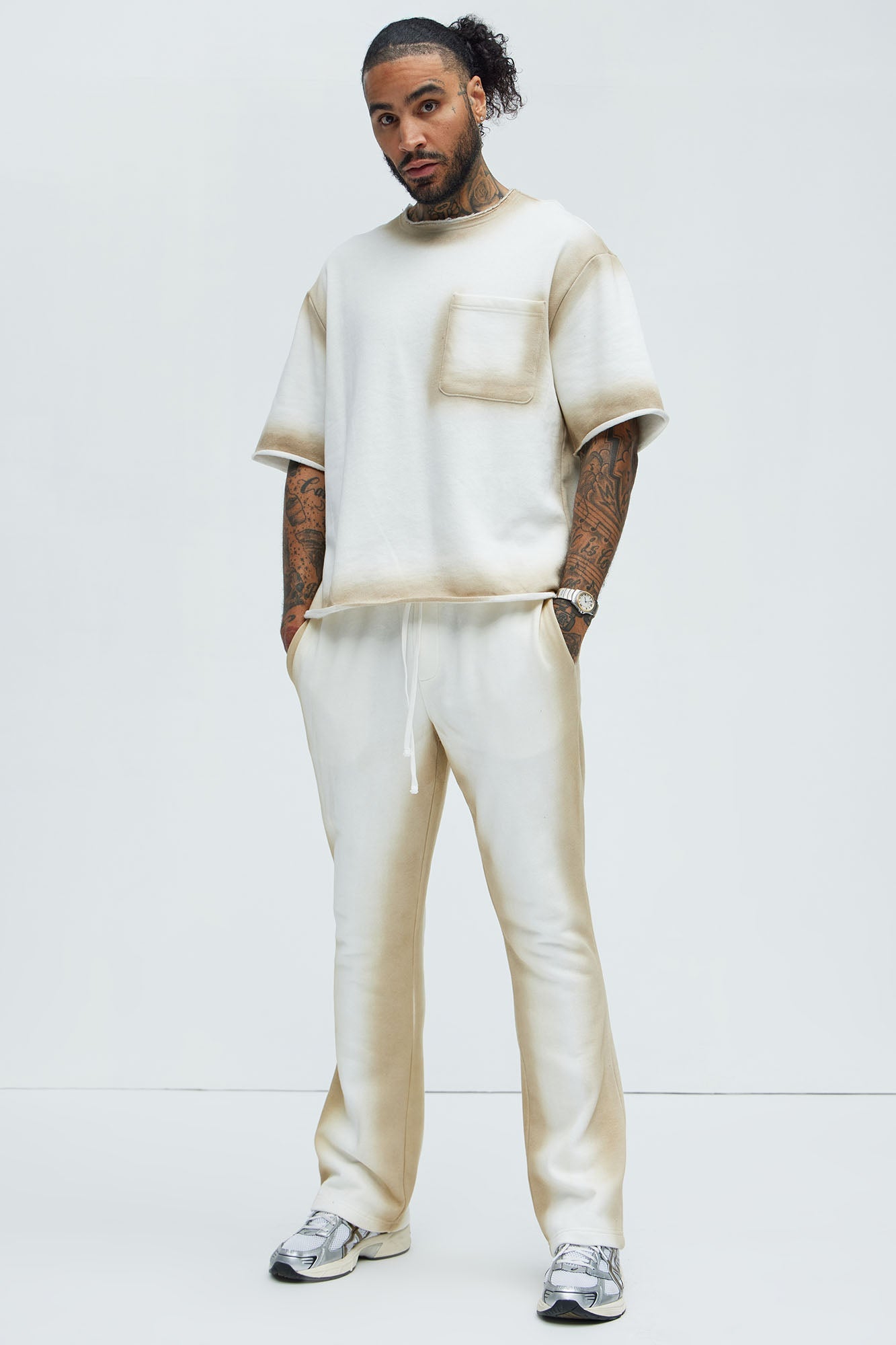 Tyson Blurred Lines Skinny Flare Sweatpants - Cream