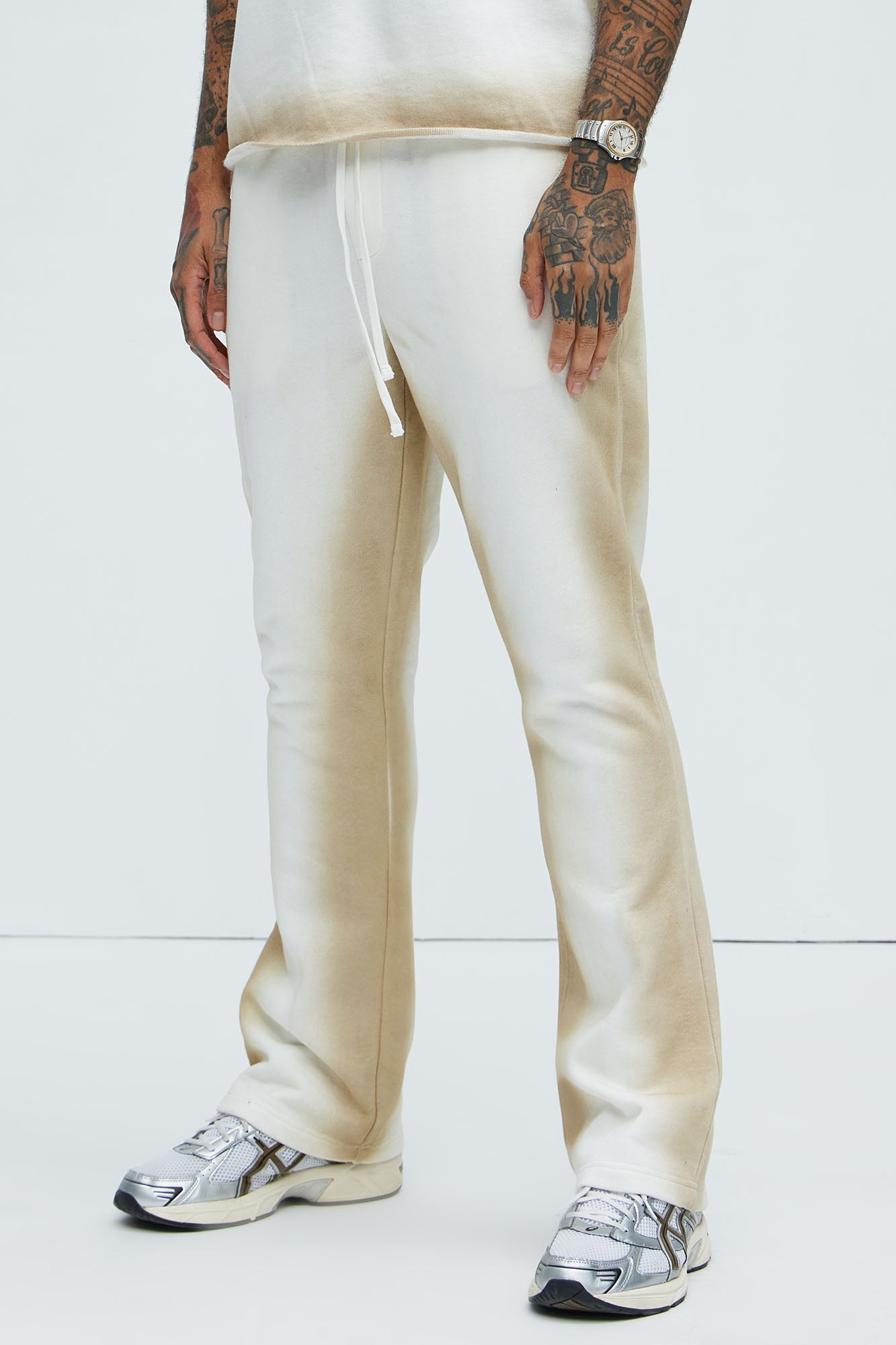 Tyson Blurred Lines Skinny Flare Sweatpants - Cream