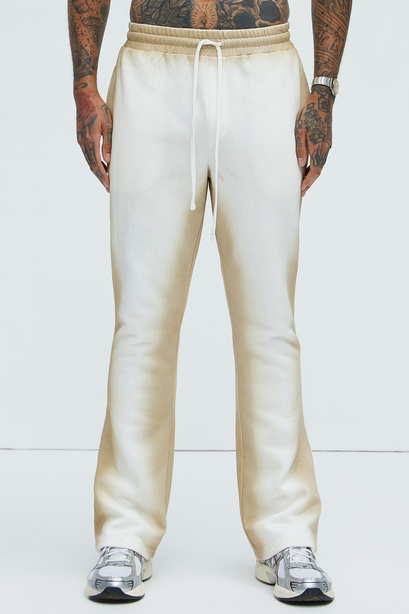 Tyson Blurred Lines Skinny Flare Sweatpants - Cream