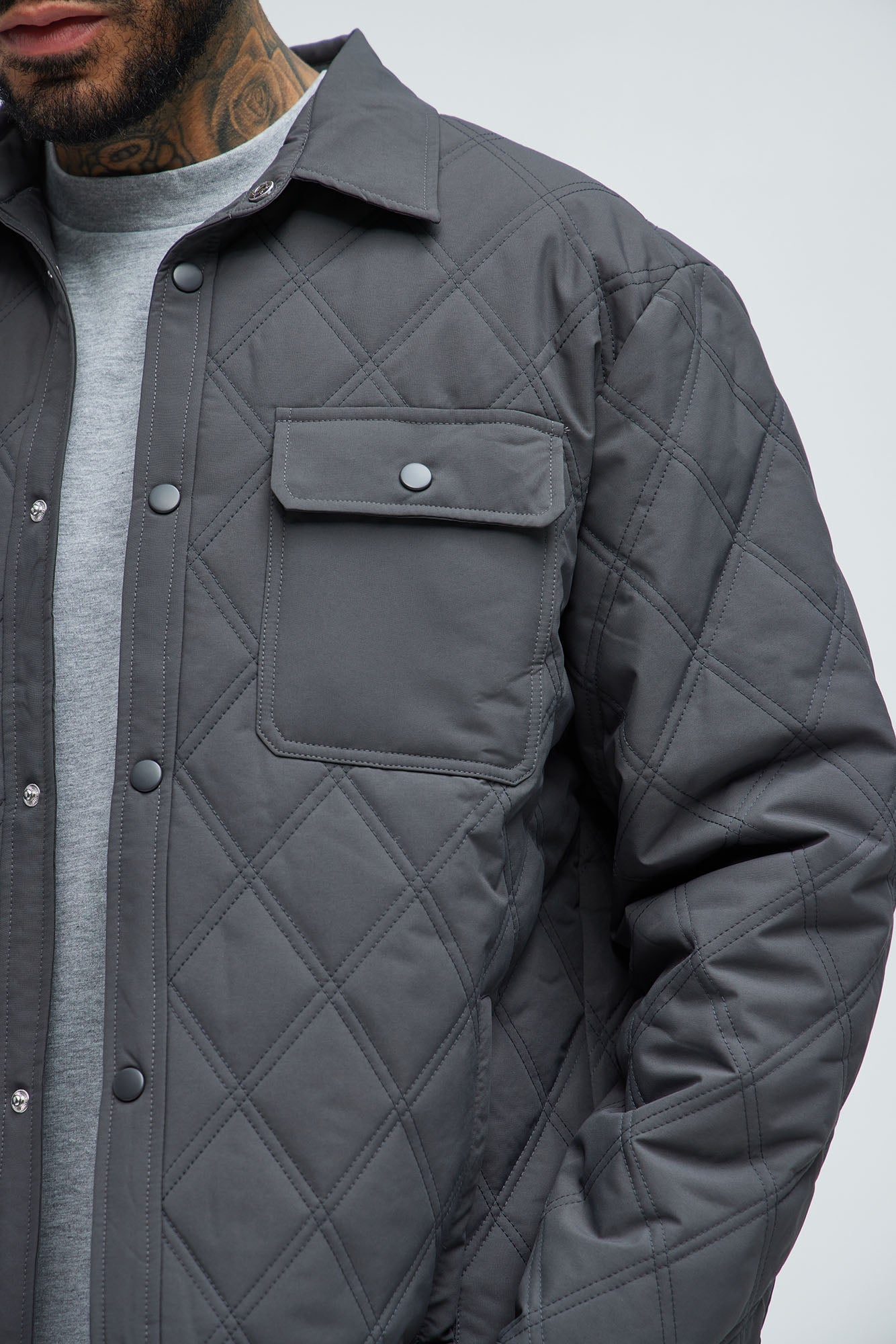 Auburn Quilted Shirt Jacket - Charcoal