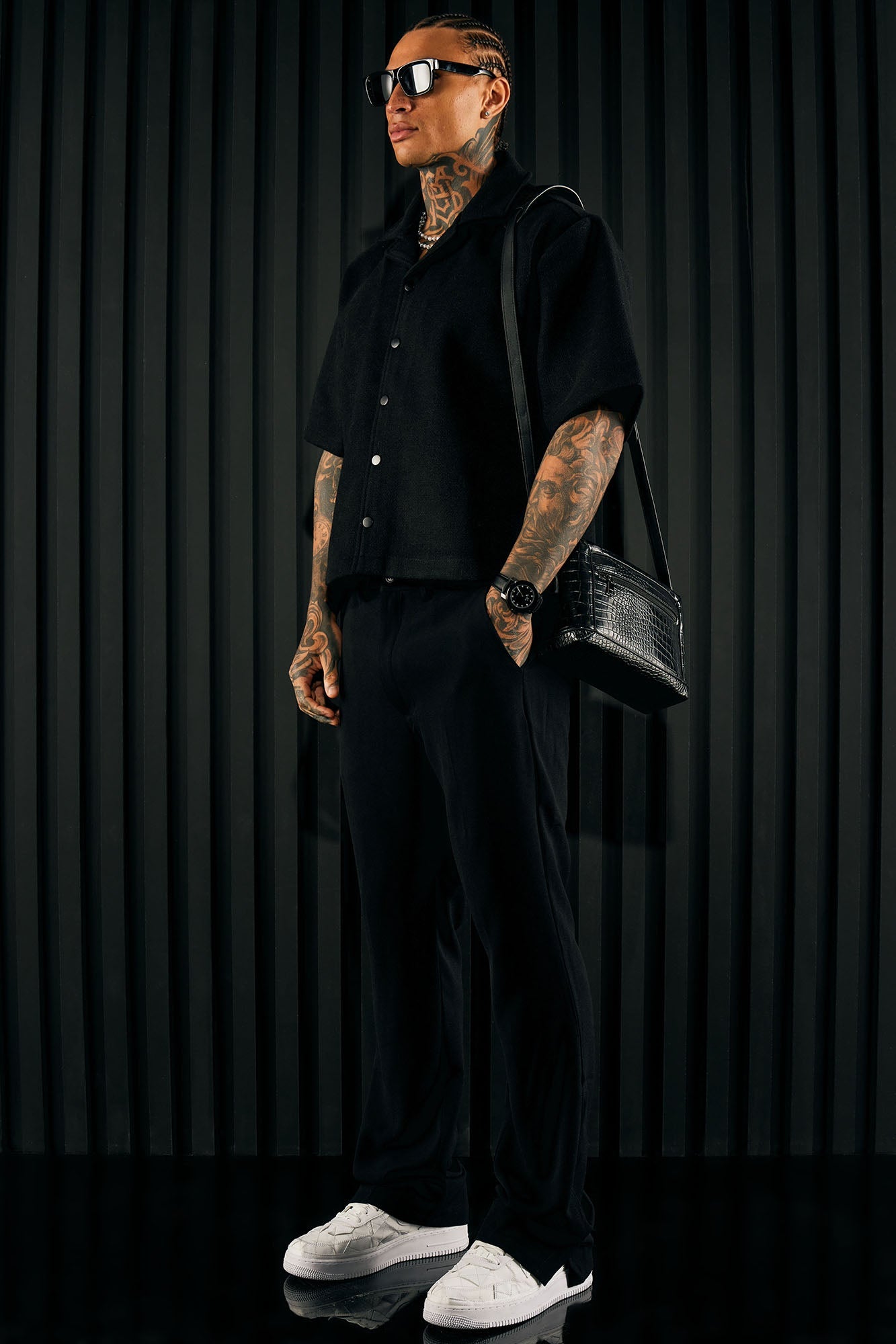 Golden Hour Slit Slim Flare Trousers - Black