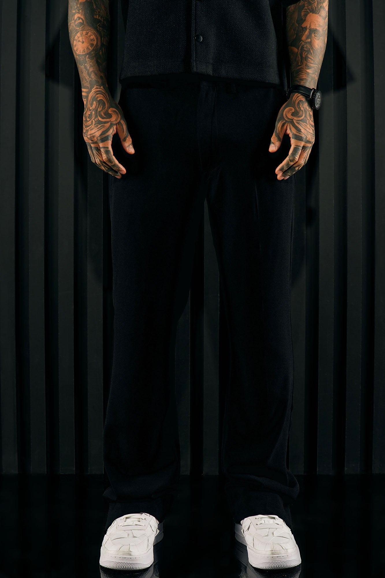 Golden Hour Slit Slim Flare Trousers - Black