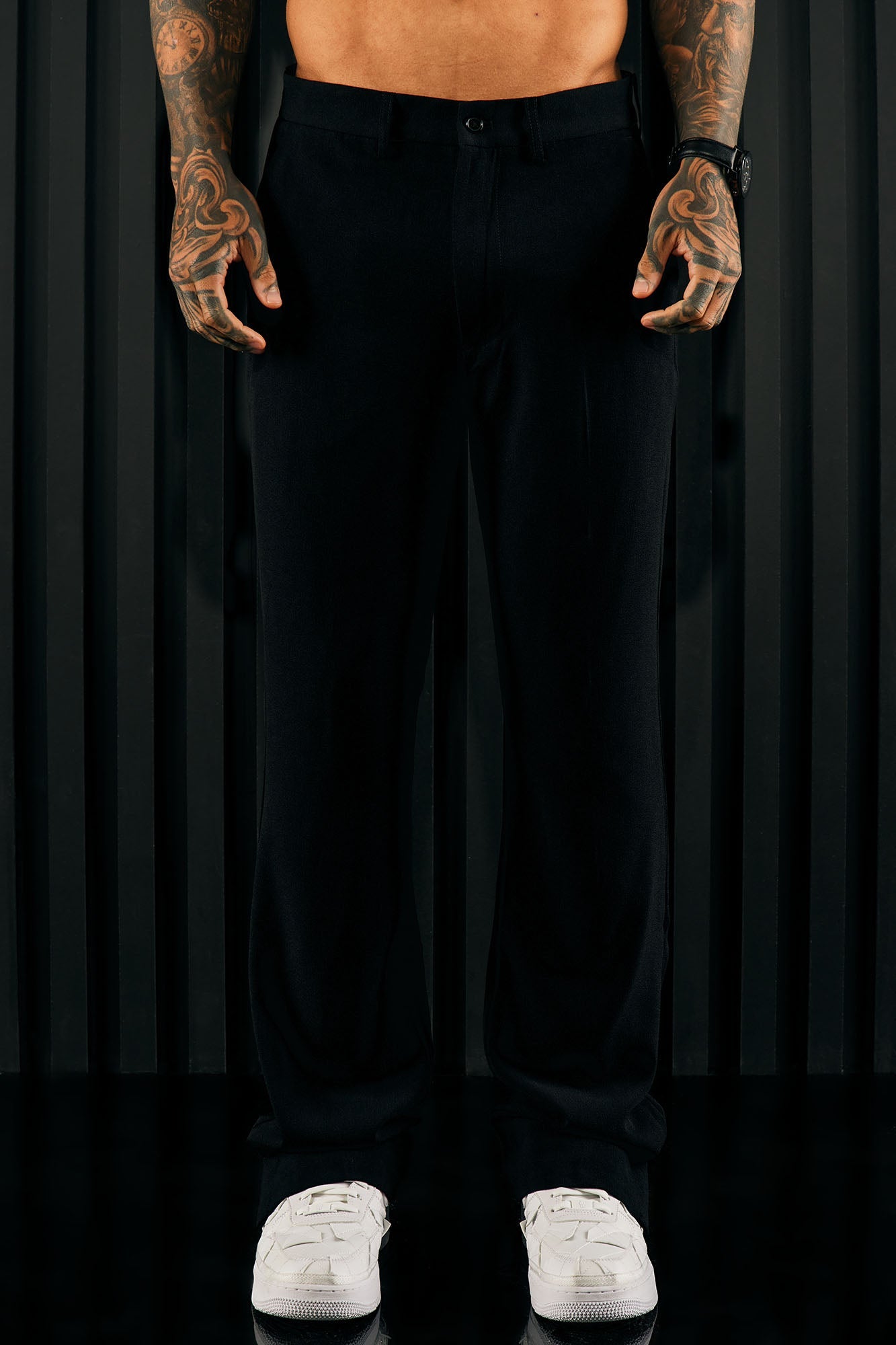 Golden Hour Slit Slim Flare Trousers - Black