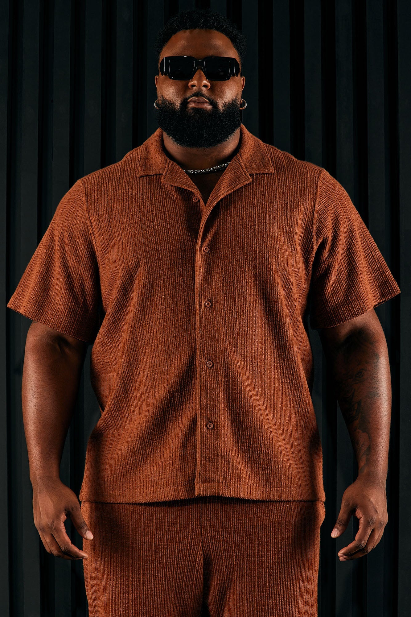 Dean Textured Short Sleeve Button Up Shirt - Chocolate