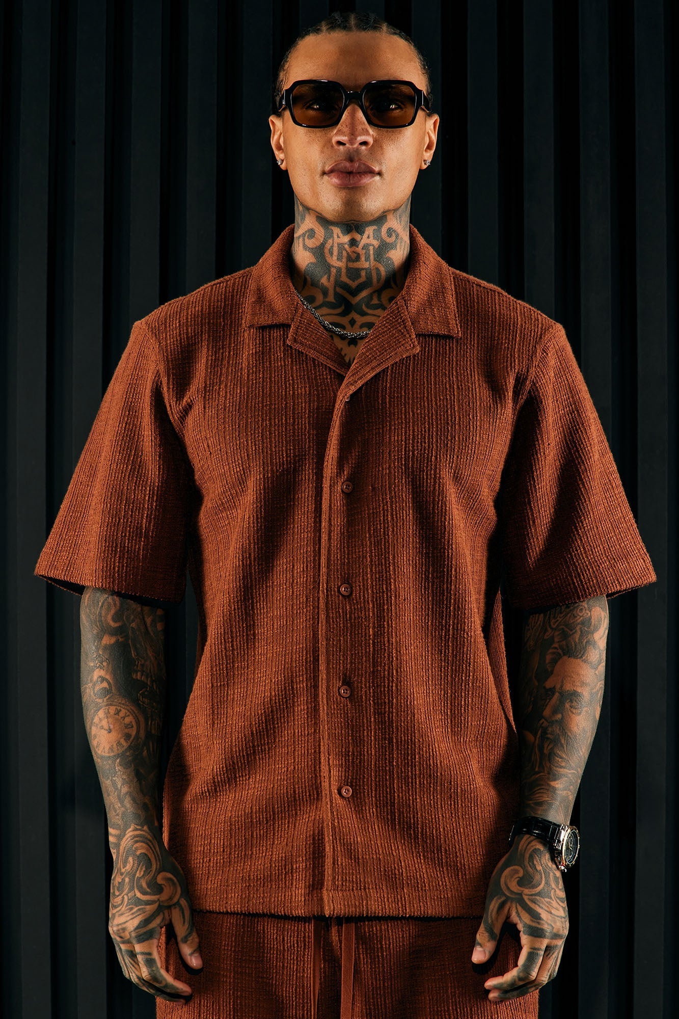 Dean Textured Short Sleeve Button Up Shirt - Chocolate