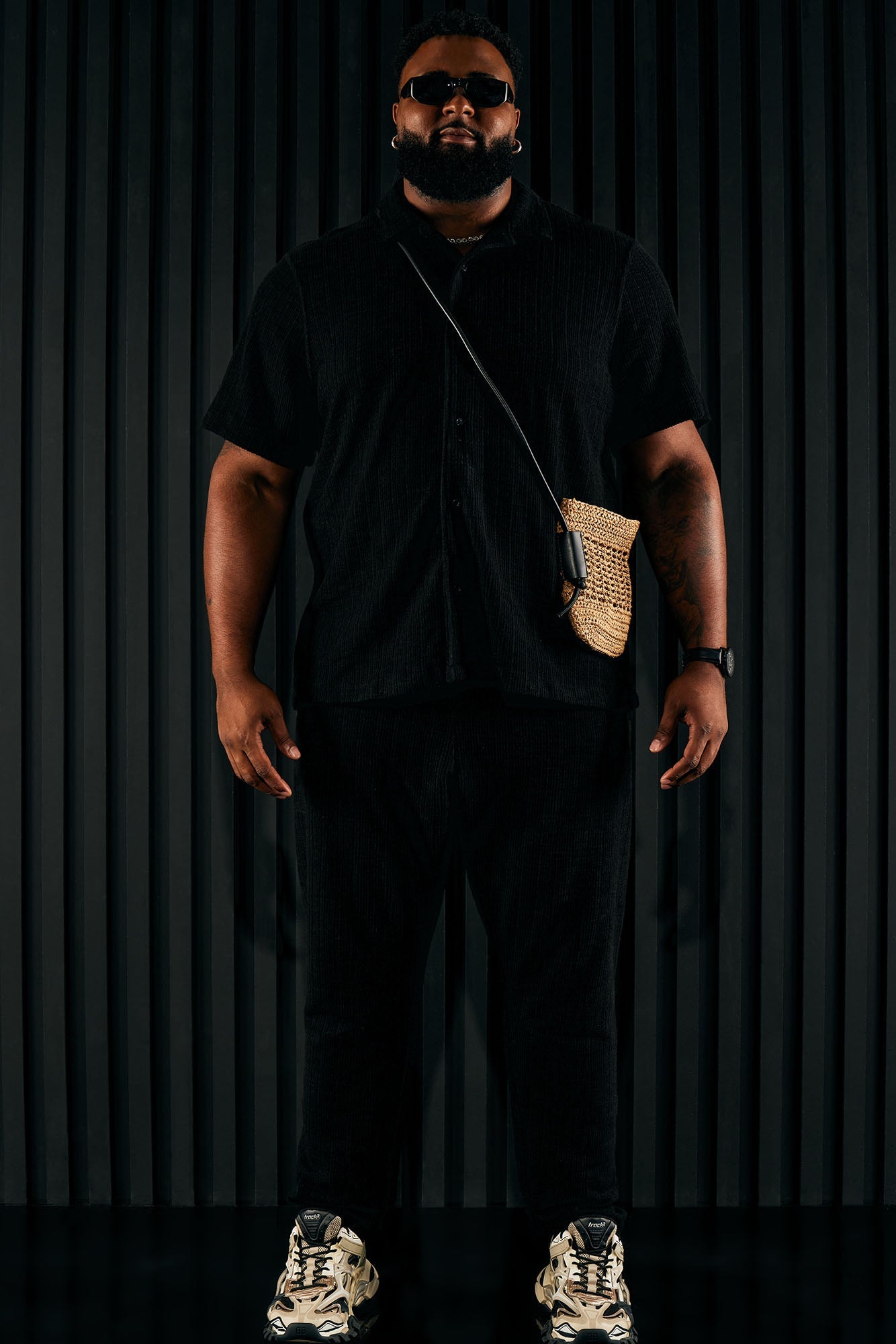 Dean Textured Short Sleeve Button Up Shirt - Black