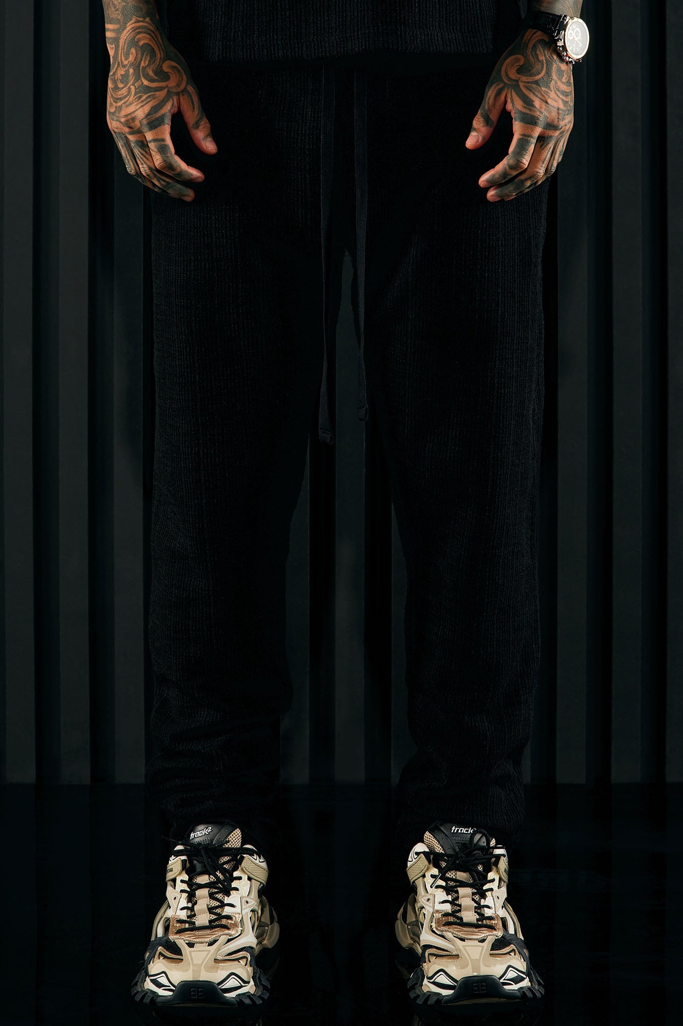 Dean Textured Slim Pants - Black