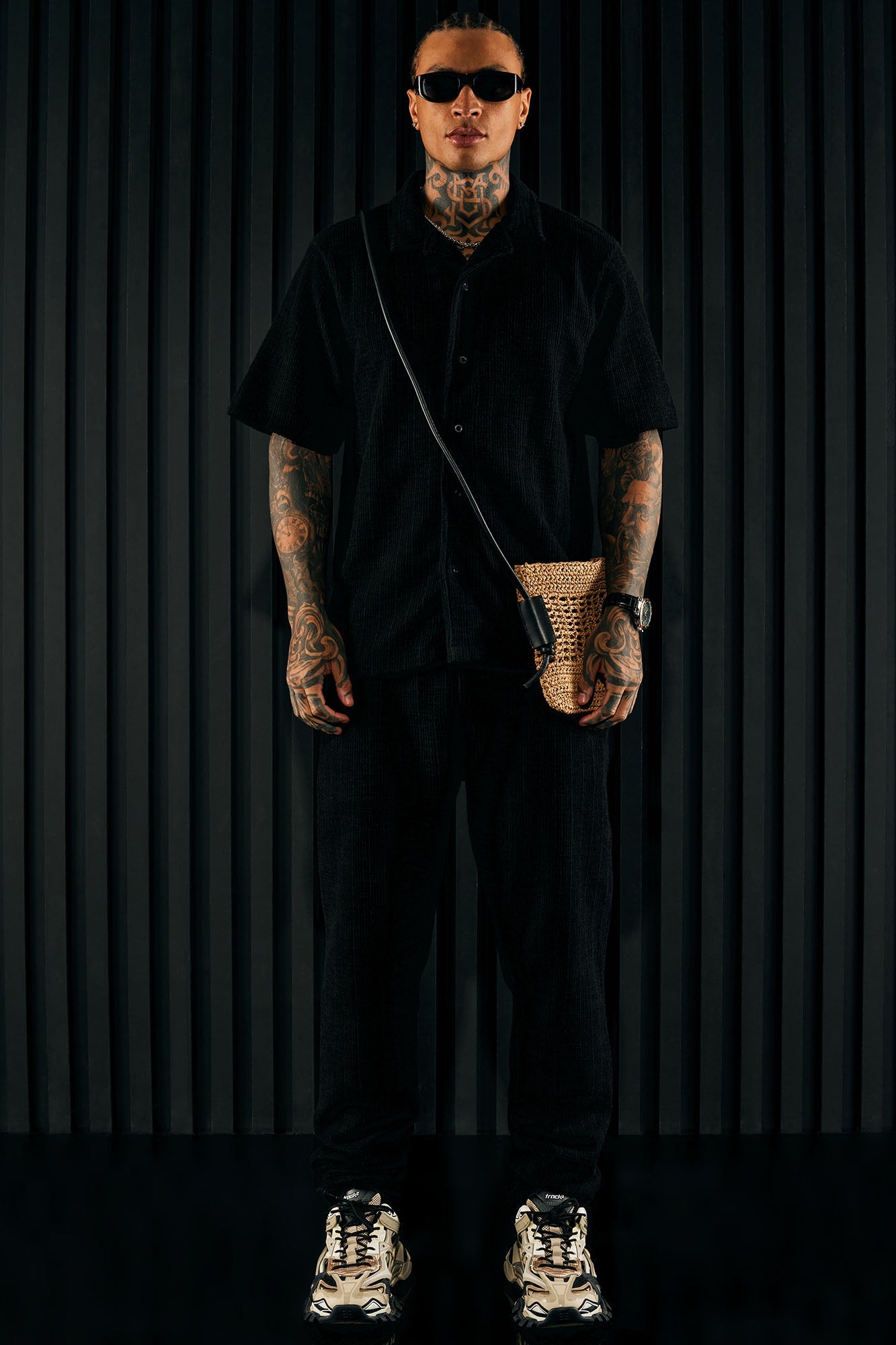 Dean Textured Short Sleeve Button Up Shirt - Black