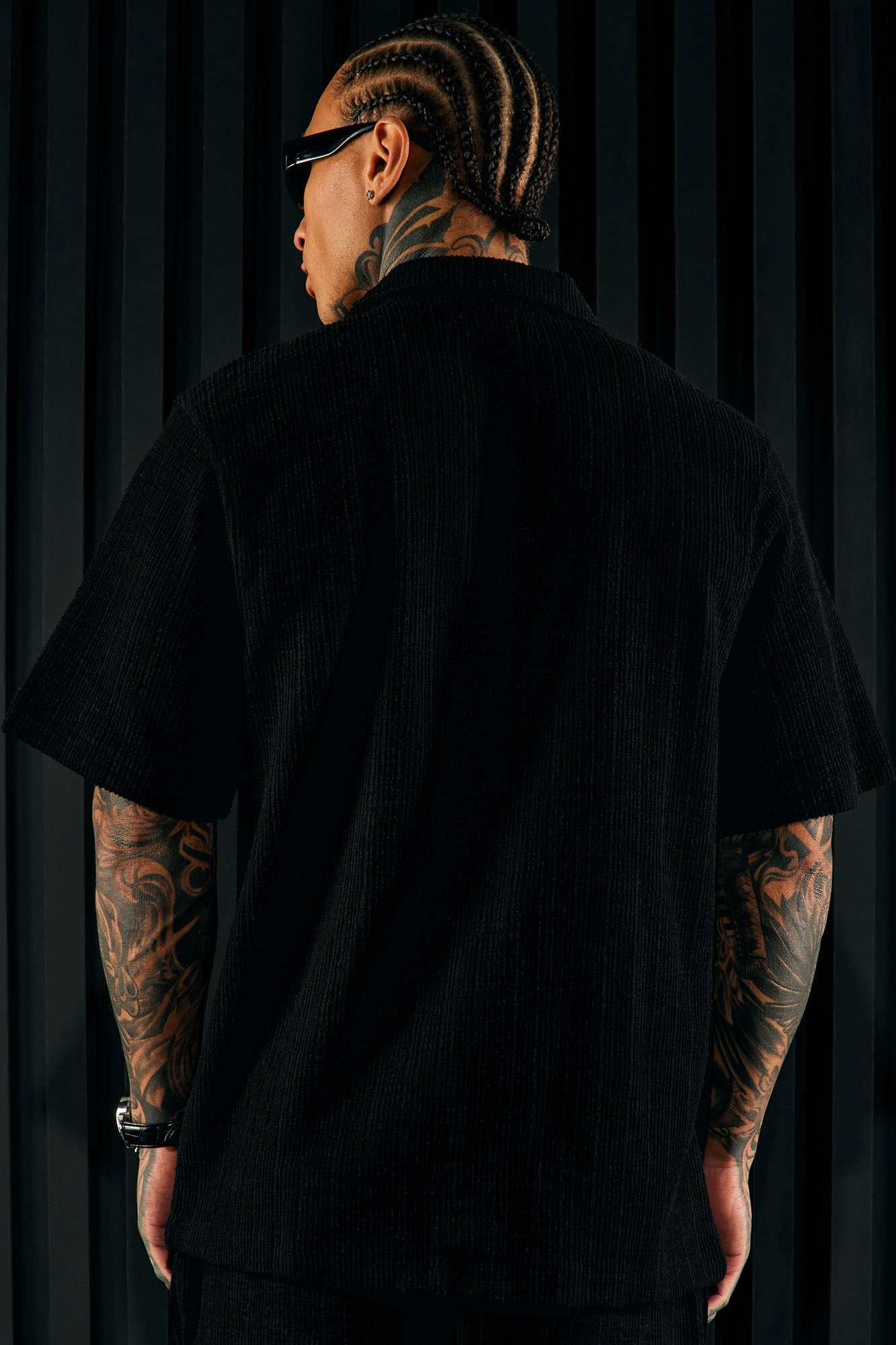 Dean Textured Short Sleeve Button Up Shirt - Black