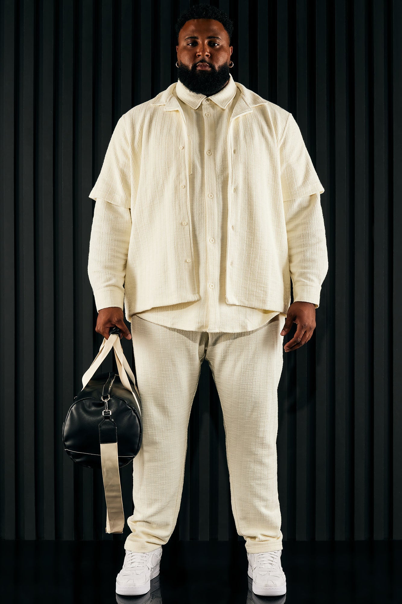 Dean Textured Short Sleeve Button Up Shirt - Cream