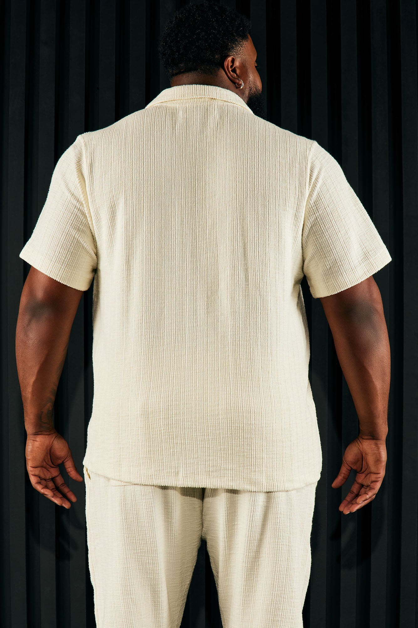 Dean Textured Short Sleeve Button Up Shirt - Cream