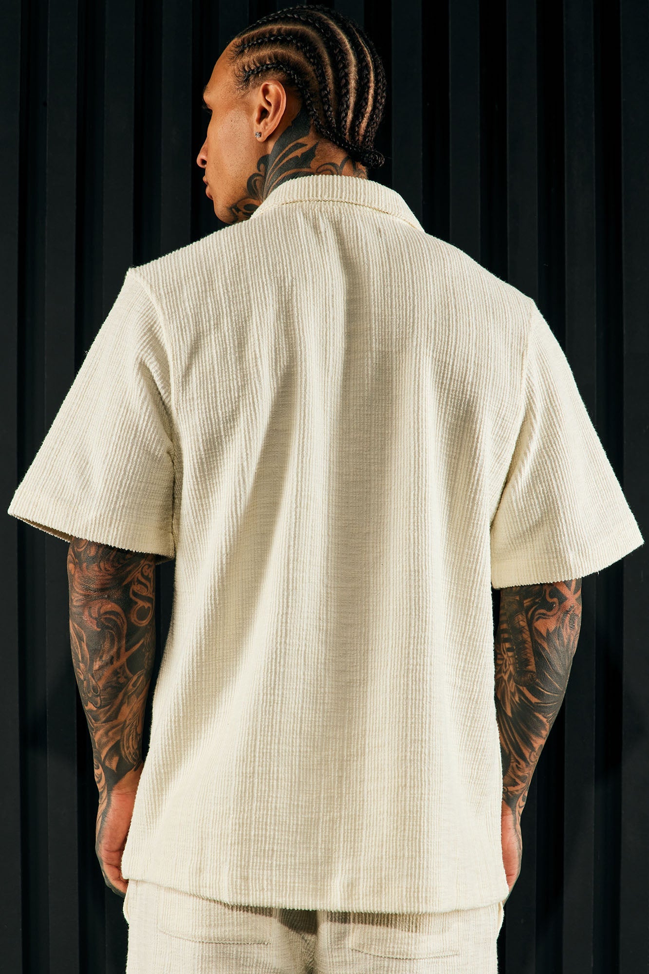 Dean Textured Short Sleeve Button Up Shirt - Cream