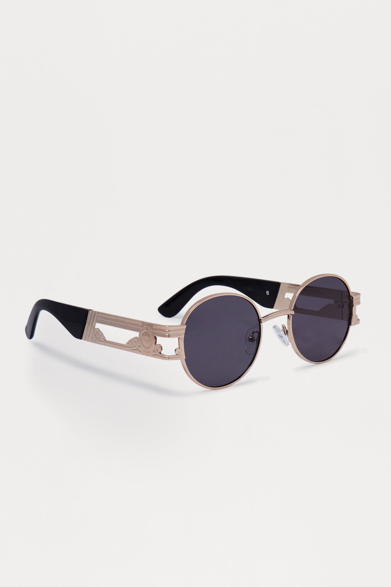 Sleek Oval Metal Frame Sunglasses - Black/Gold
