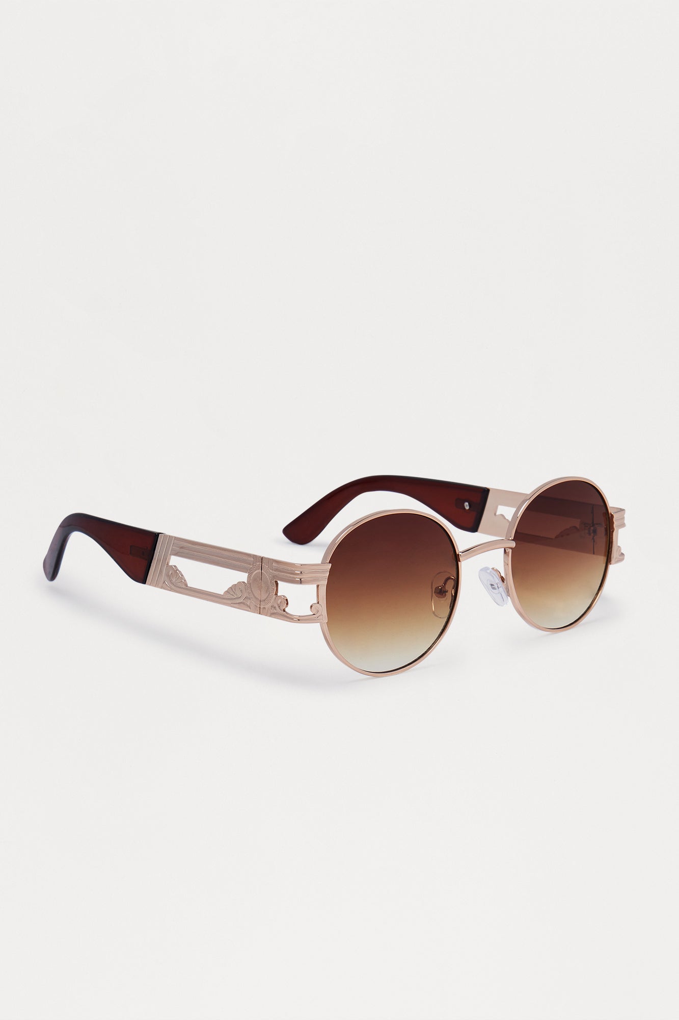 Sleek Oval Metal Frame Sunglasses - Brown