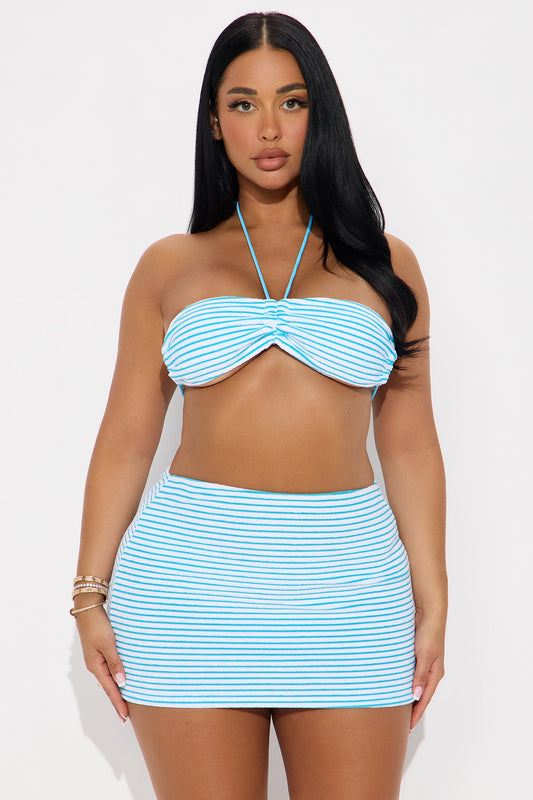 Johanna Stripe Terry 3 Piece Bikini & Skirt Set - Blue/combo
