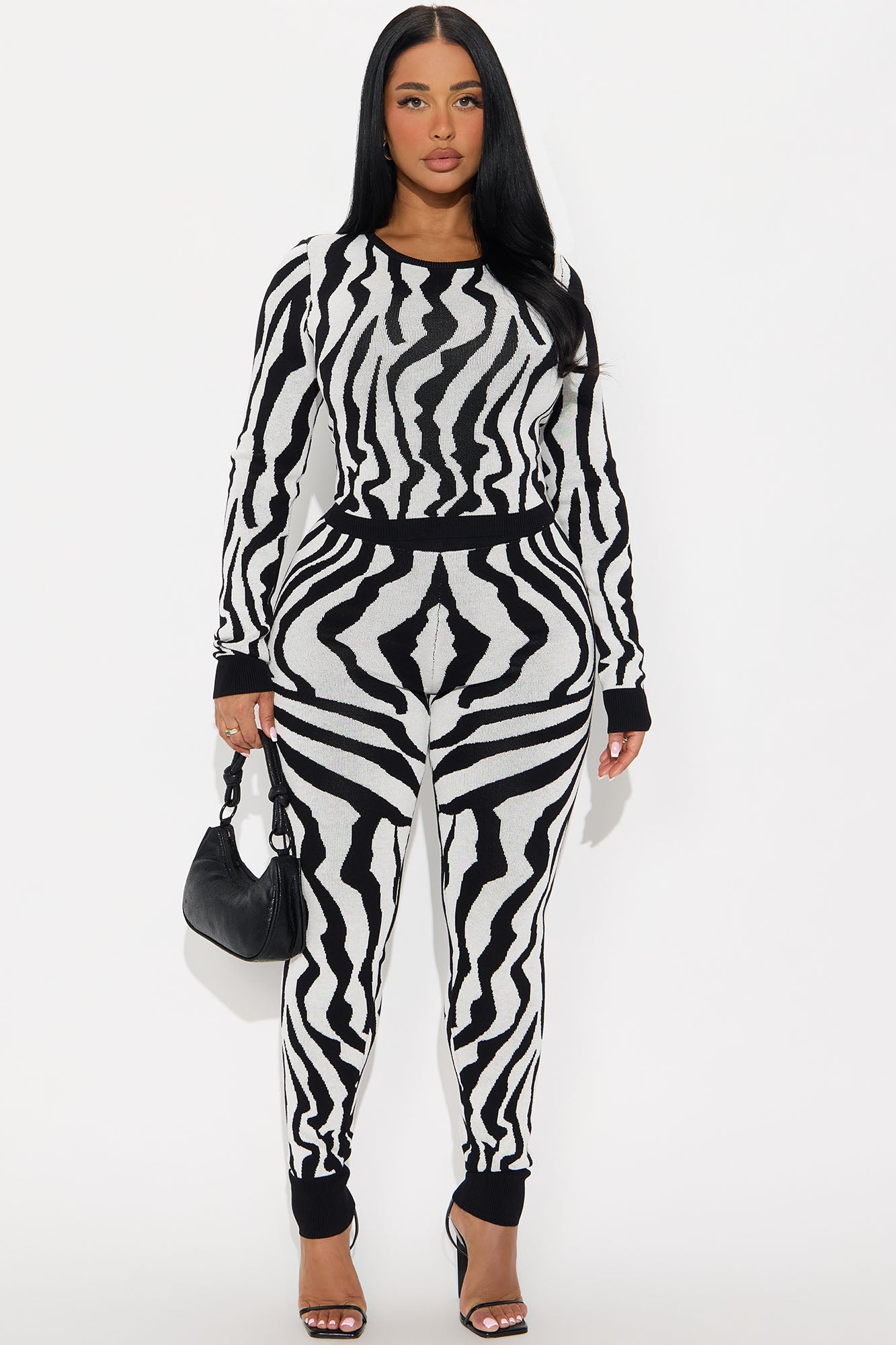 Zaya Zebra Sweater Pant Set - Black/White