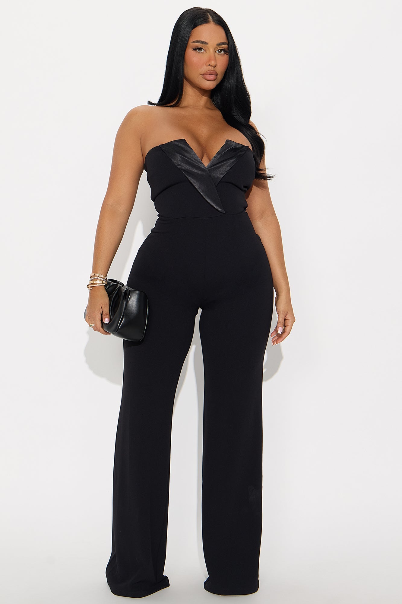 Miranda Straight Leg Strapless Jumpsuit - Black