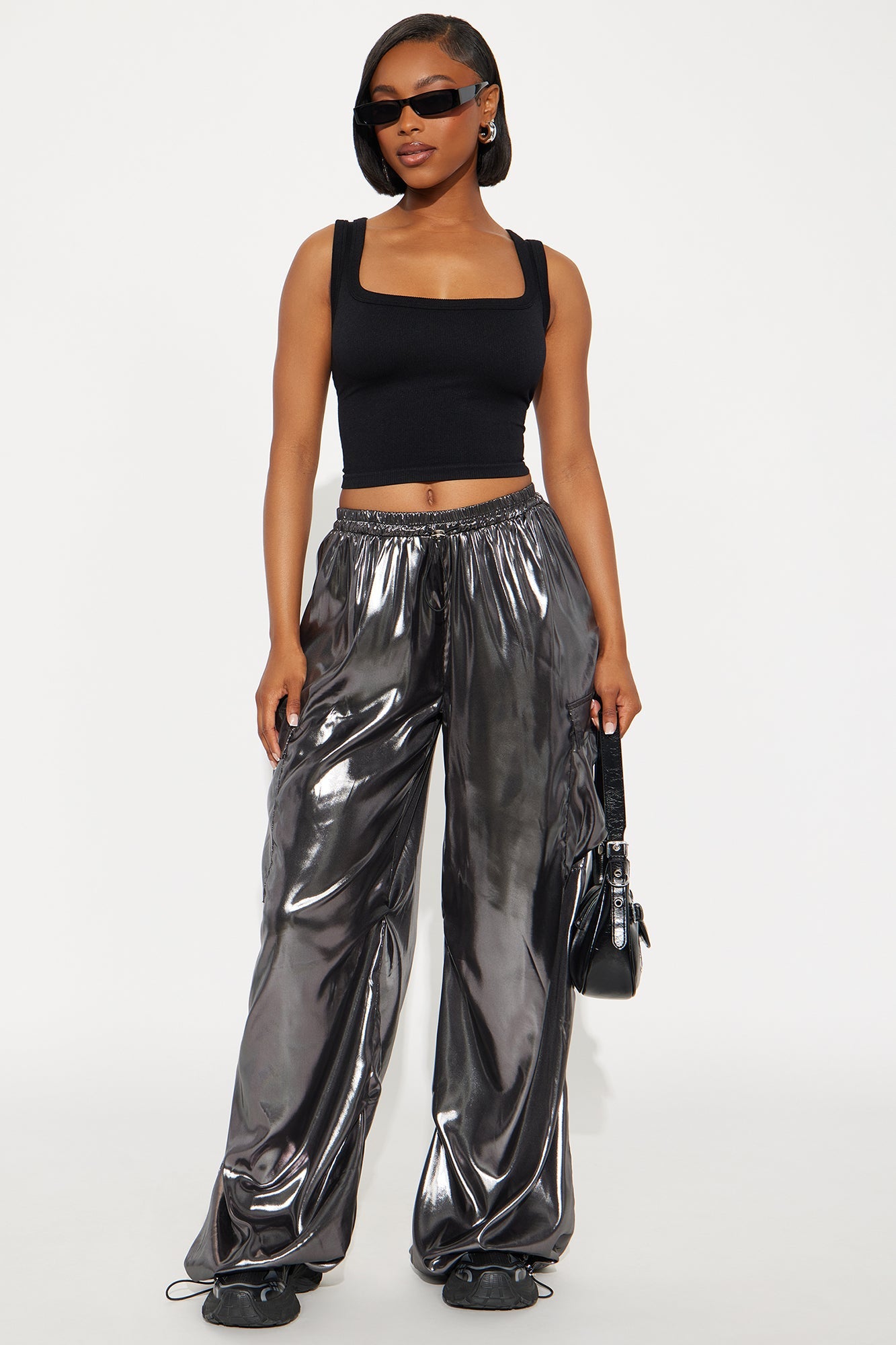 Roxie Metallic Wide Leg Cargo Pants 30″ - Gunmetal