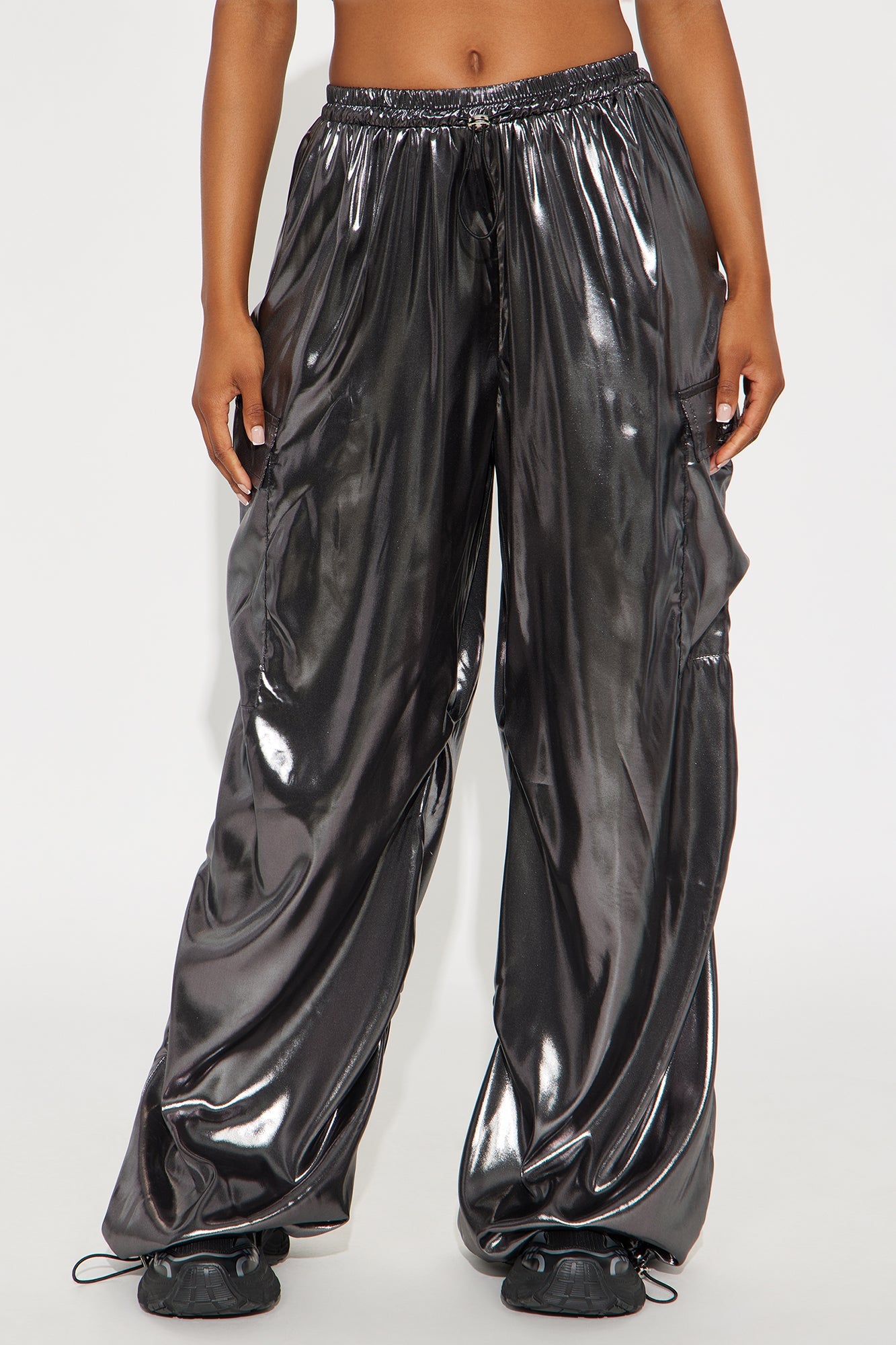 Roxie Metallic Wide Leg Cargo Pants 30″ - Gunmetal