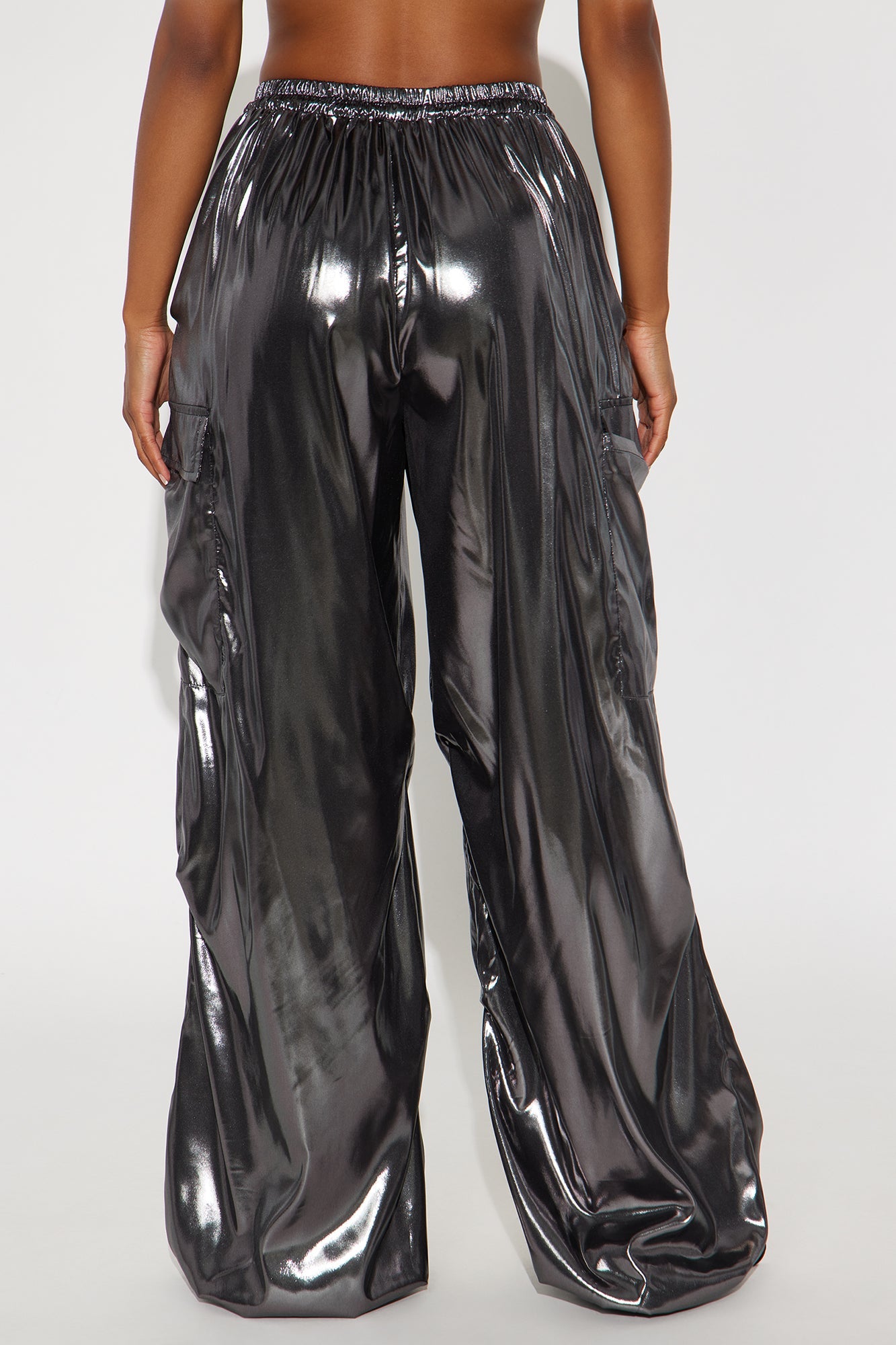 Roxie Metallic Wide Leg Cargo Pants 30″ - Gunmetal