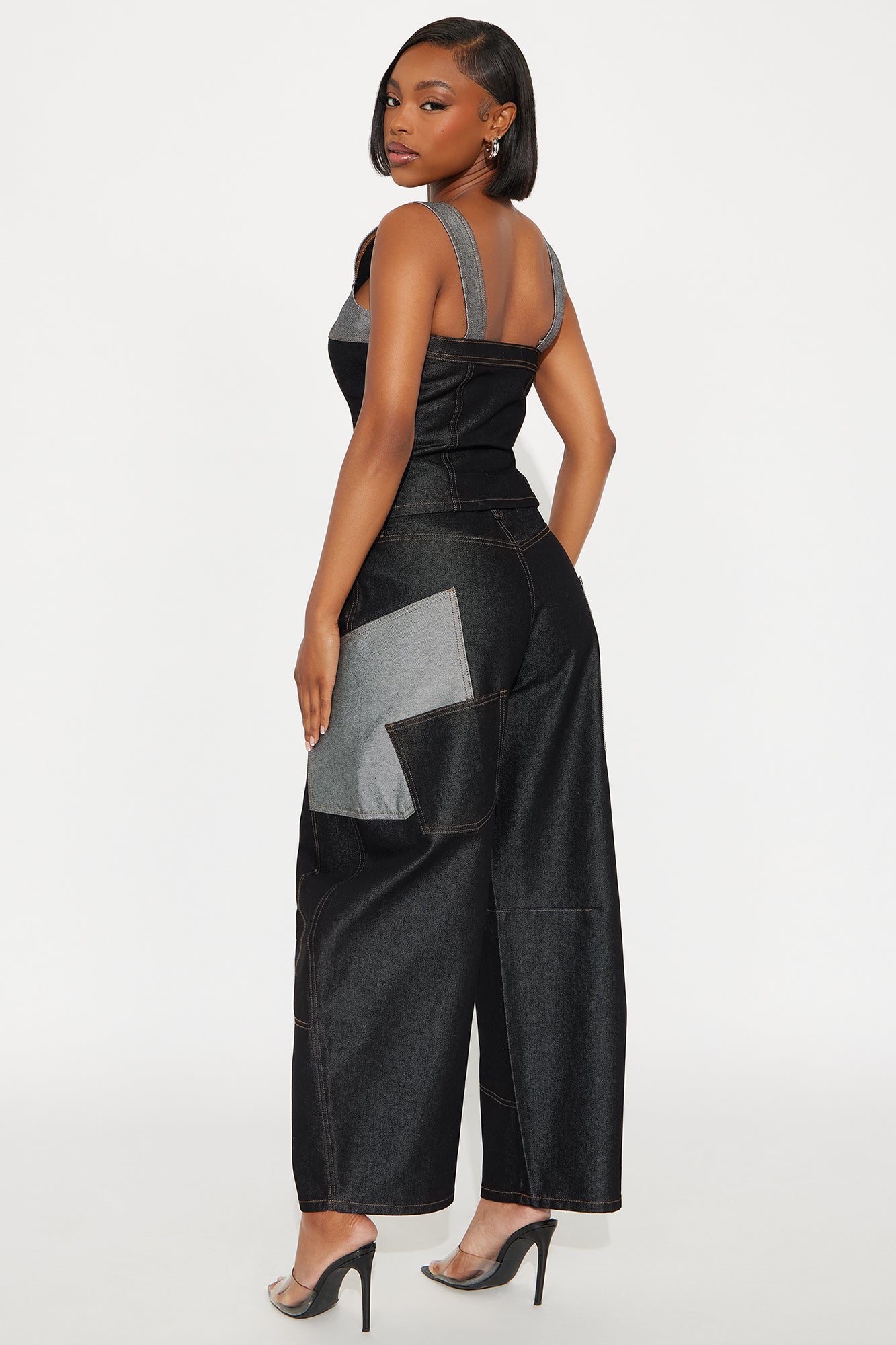 Call Me Later Denim Vest Barrel Leg Pant Set - Dark Wash