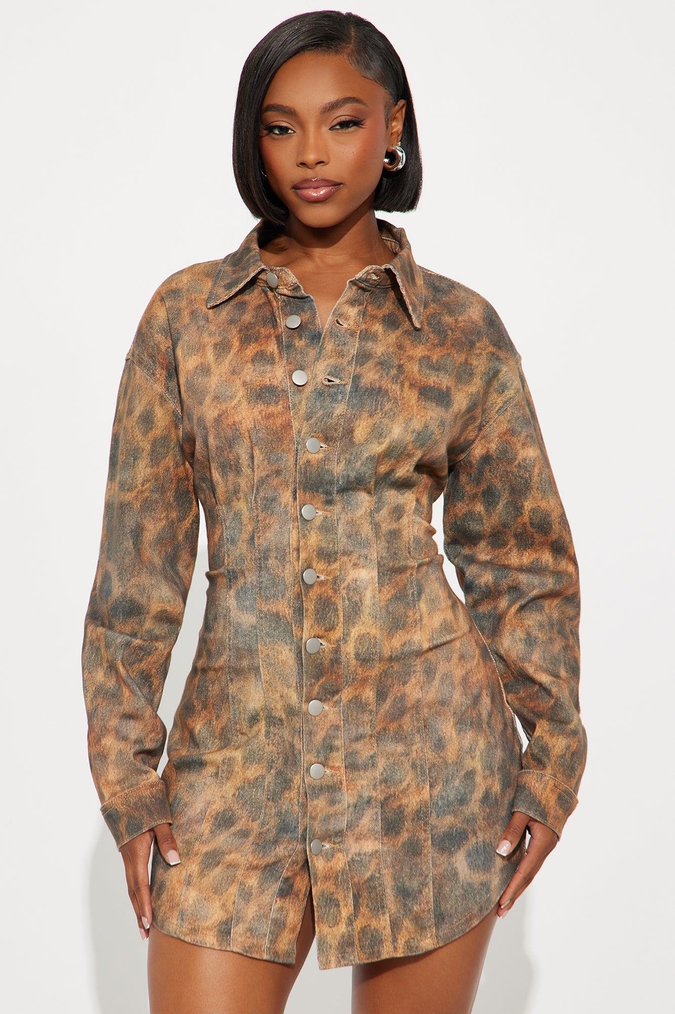 Layla Leopard Denim Mini Dress - Leopard