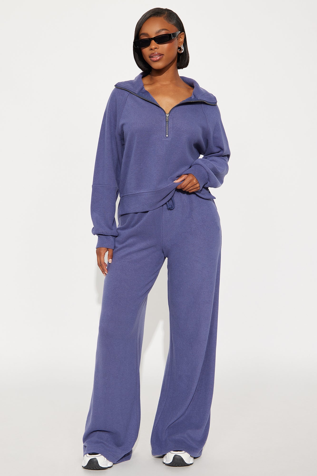 Raven Ribbed Quarter Zip Pant Set - Indigo
