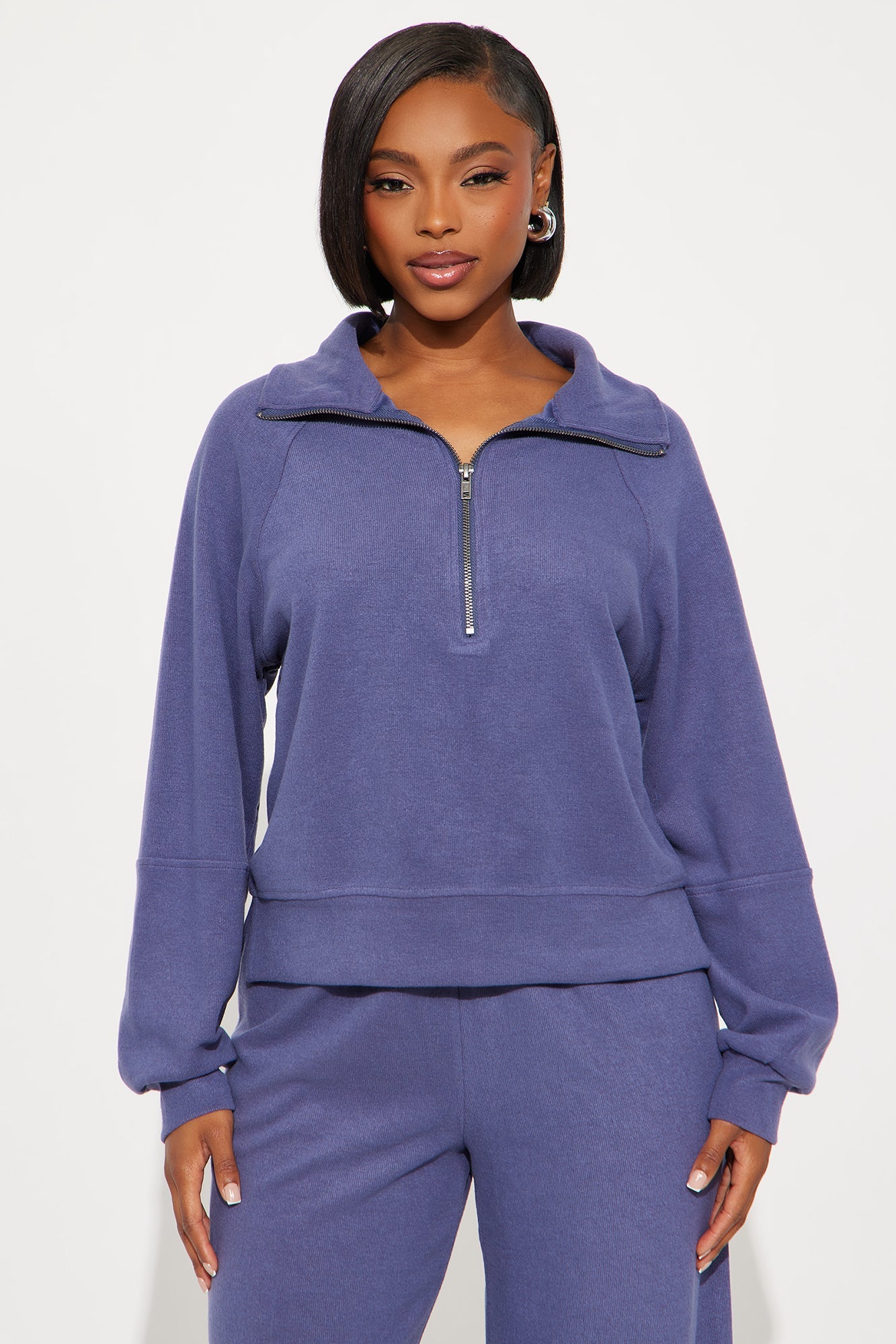 Raven Ribbed Quarter Zip Pant Set - Indigo