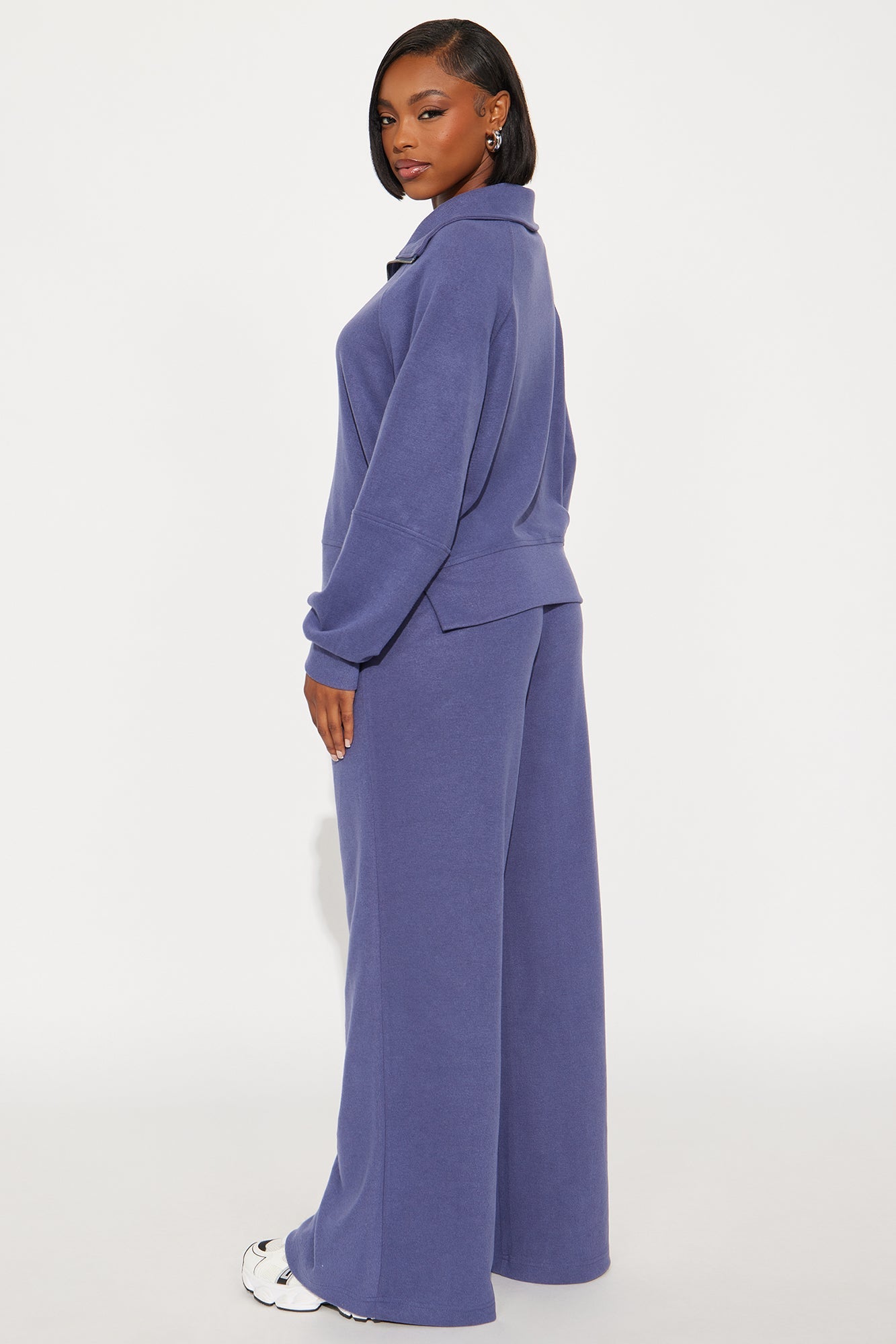 Raven Ribbed Quarter Zip Pant Set - Indigo