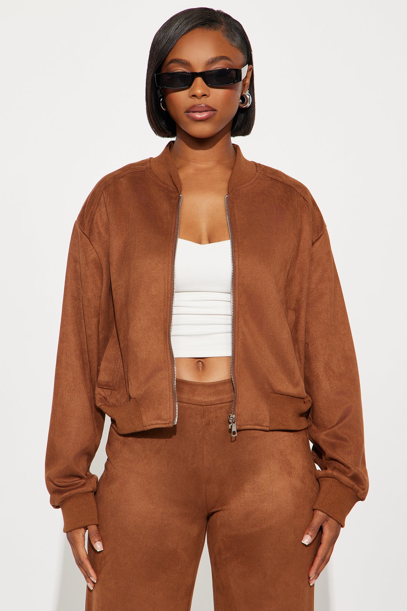 Marley Faux Suede Wide Leg Pant Set - Brown