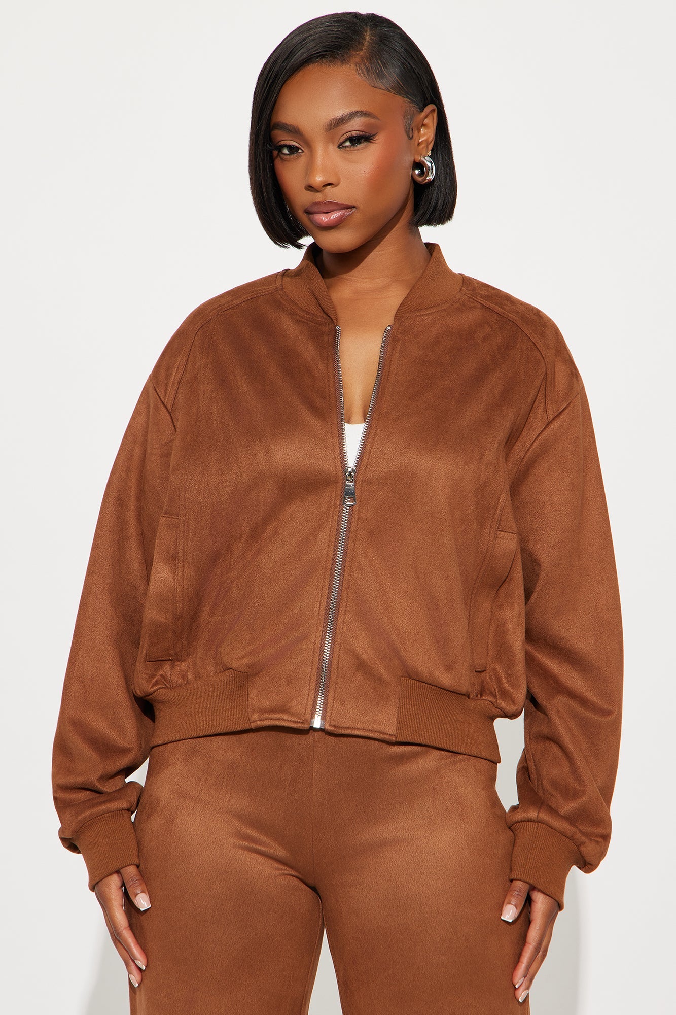 Marley Faux Suede Wide Leg Pant Set - Brown