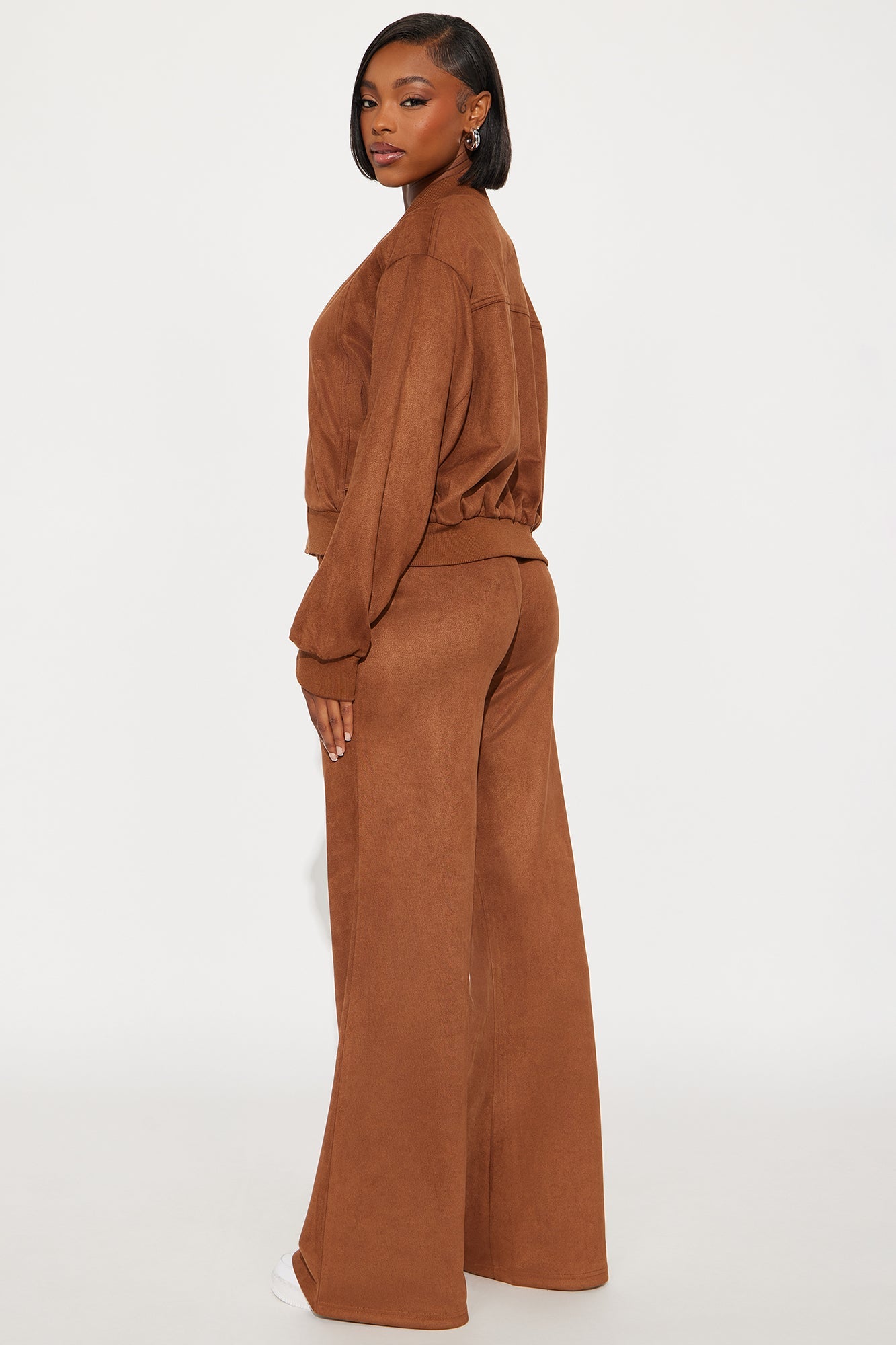Marley Faux Suede Wide Leg Pant Set - Brown