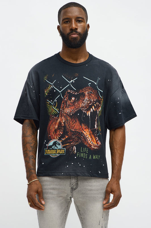 Jurassic Park Boxy Vintage Short Sleeve Tee - Black Wash