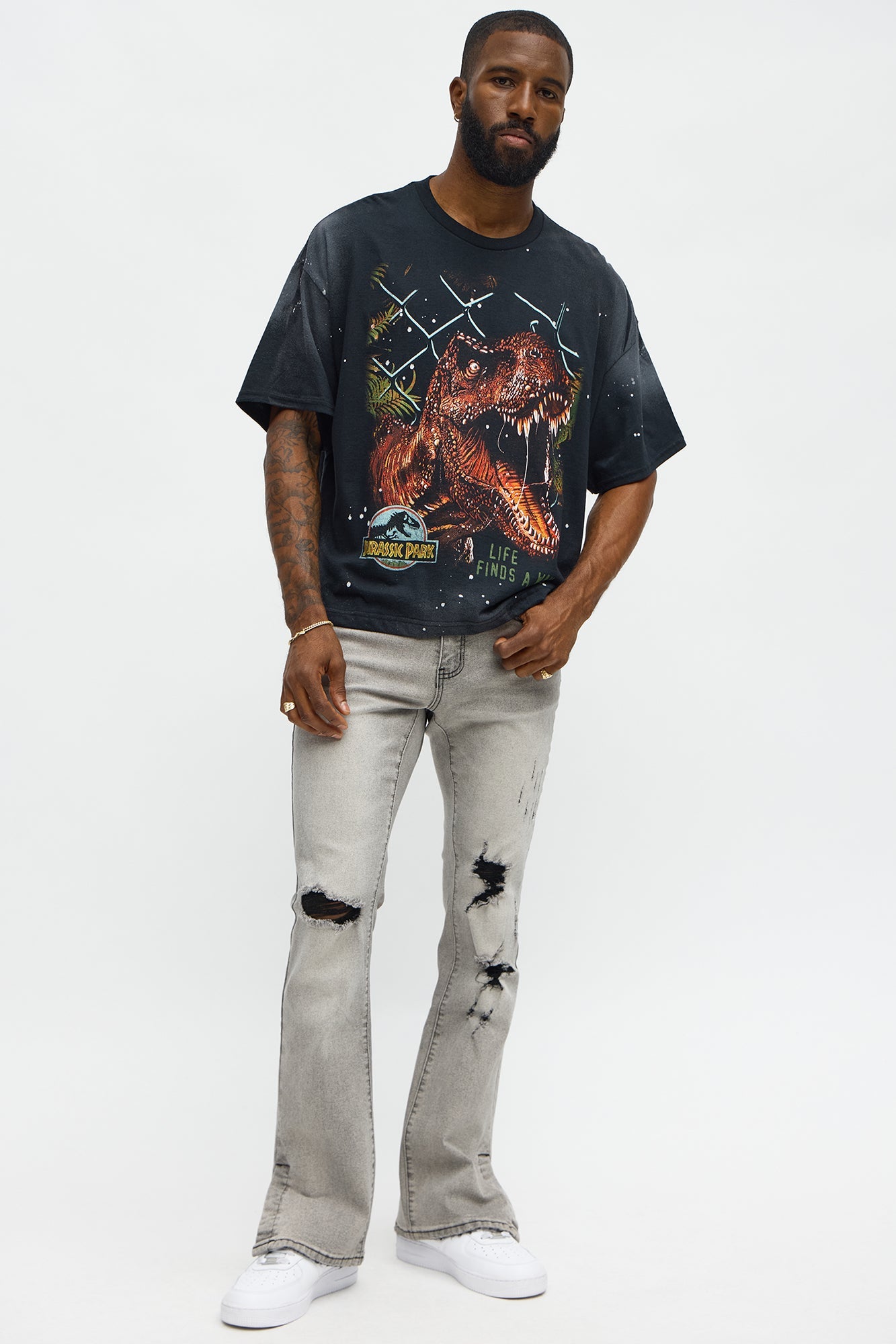 Stacked Skinny Flare Slit Dare Me Distressed Jean - Grey