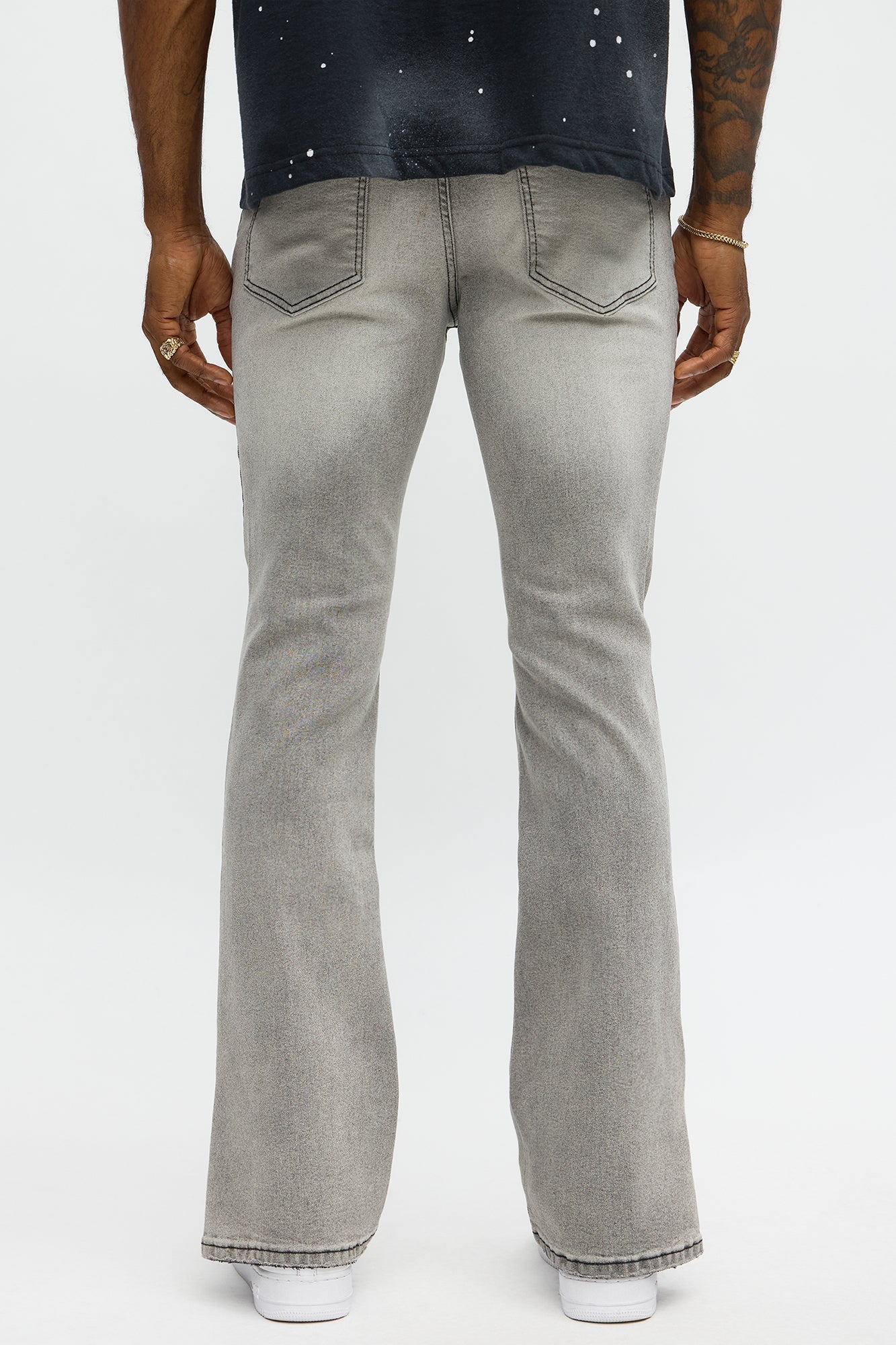 Stacked Skinny Flare Slit Dare Me Distressed Jean - Grey