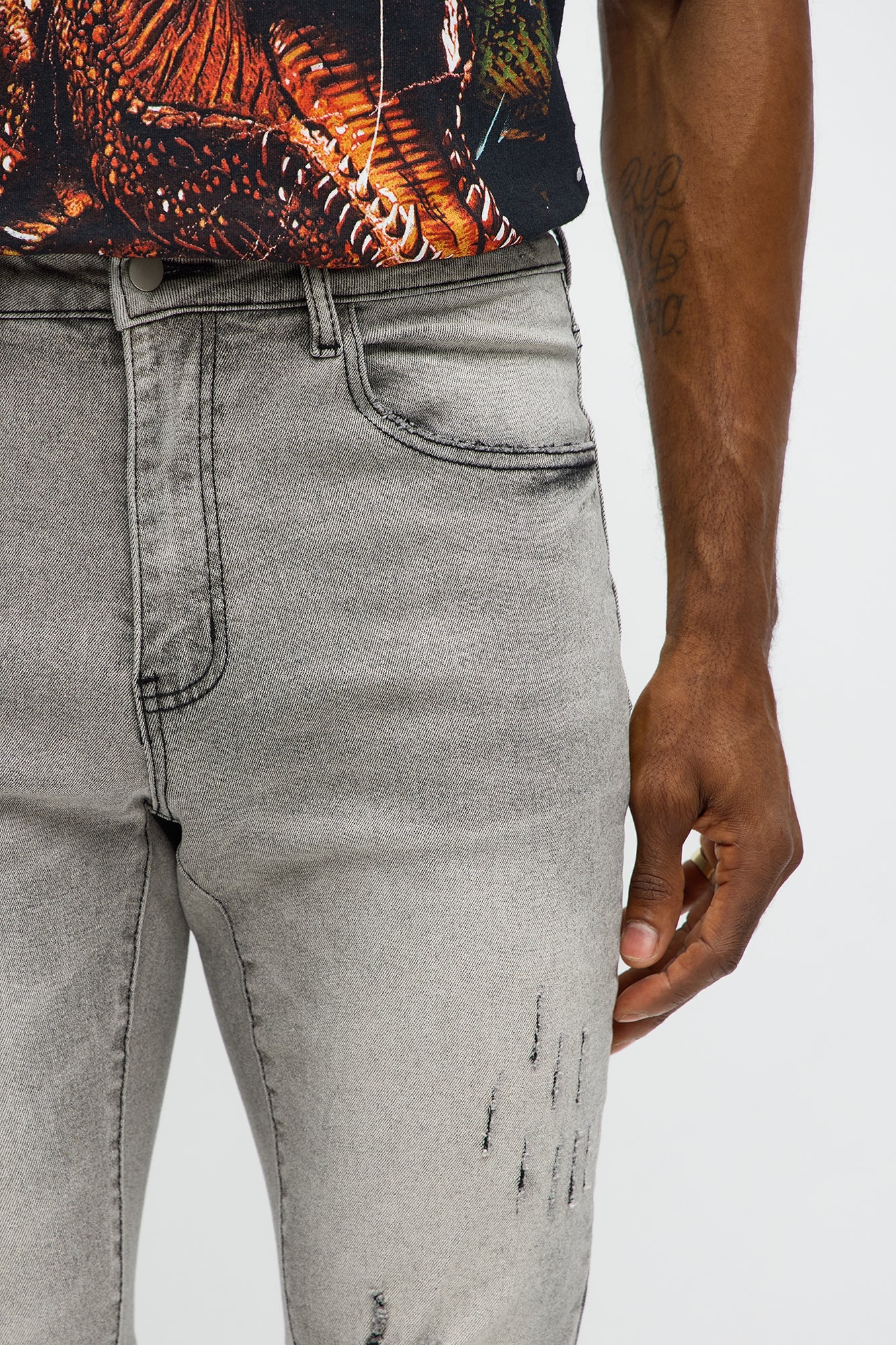 Stacked Skinny Flare Slit Dare Me Distressed Jean - Grey