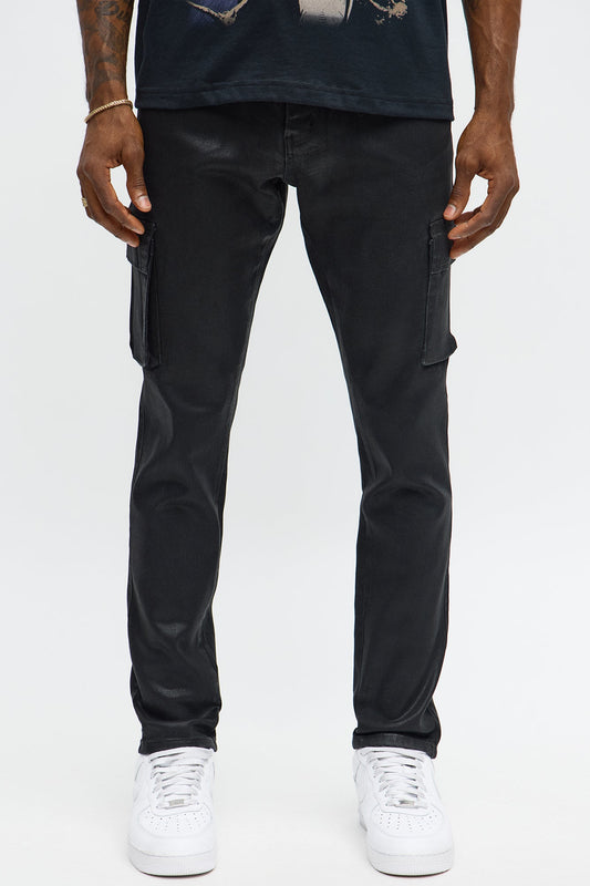 Skinny Down The Streets Waxed Cargo Jean - Black