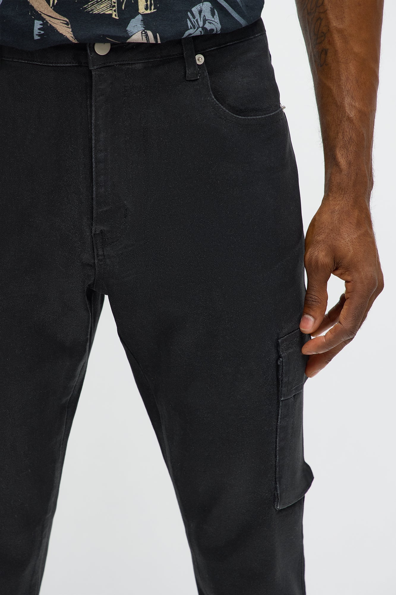 Skinny Down The Streets Waxed Cargo Jean - Black