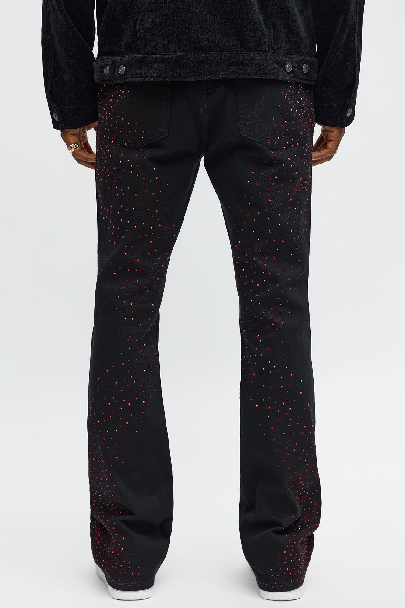 Stacked Skinny Flare Be Jeweled Up Pants - Black/Red