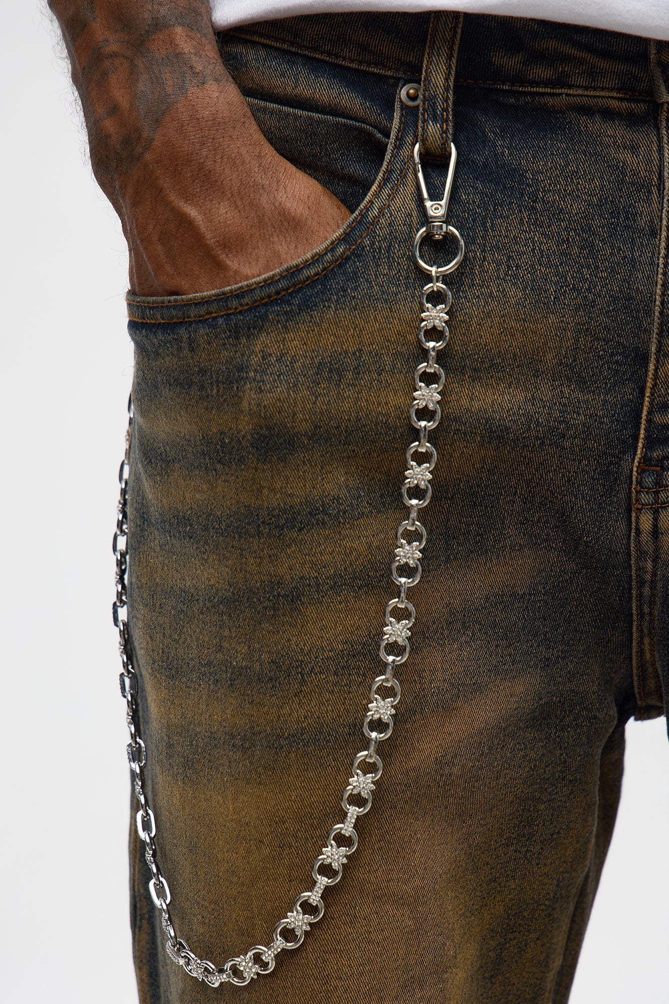 11MM Iced Pant Chain - Silver