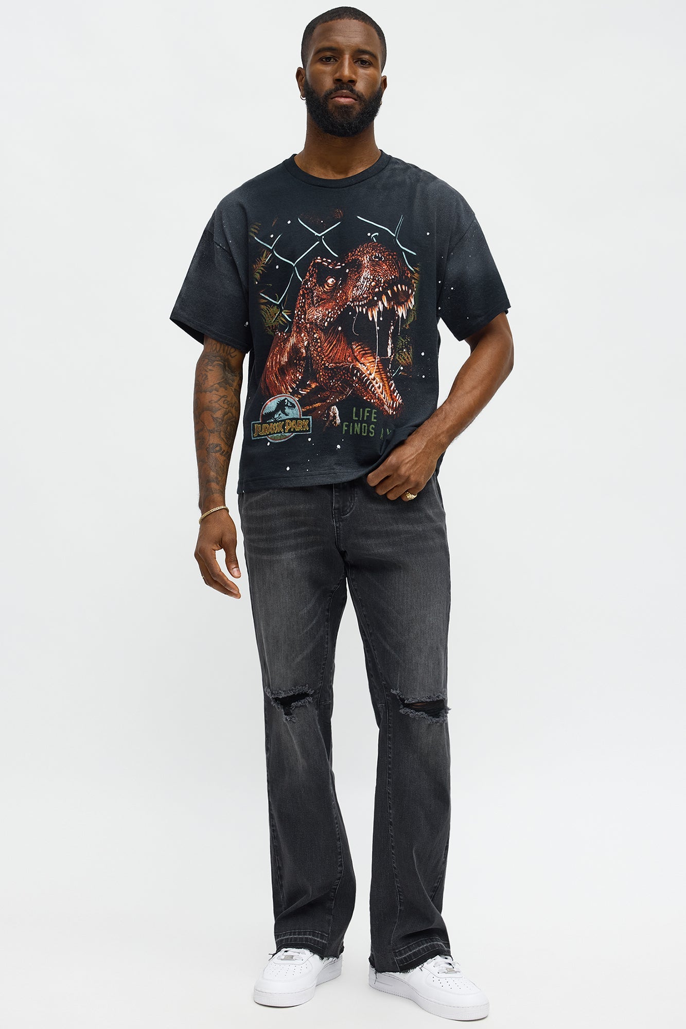 Stacked Slim Flare Panel Me Ripped Jean - Black Wash