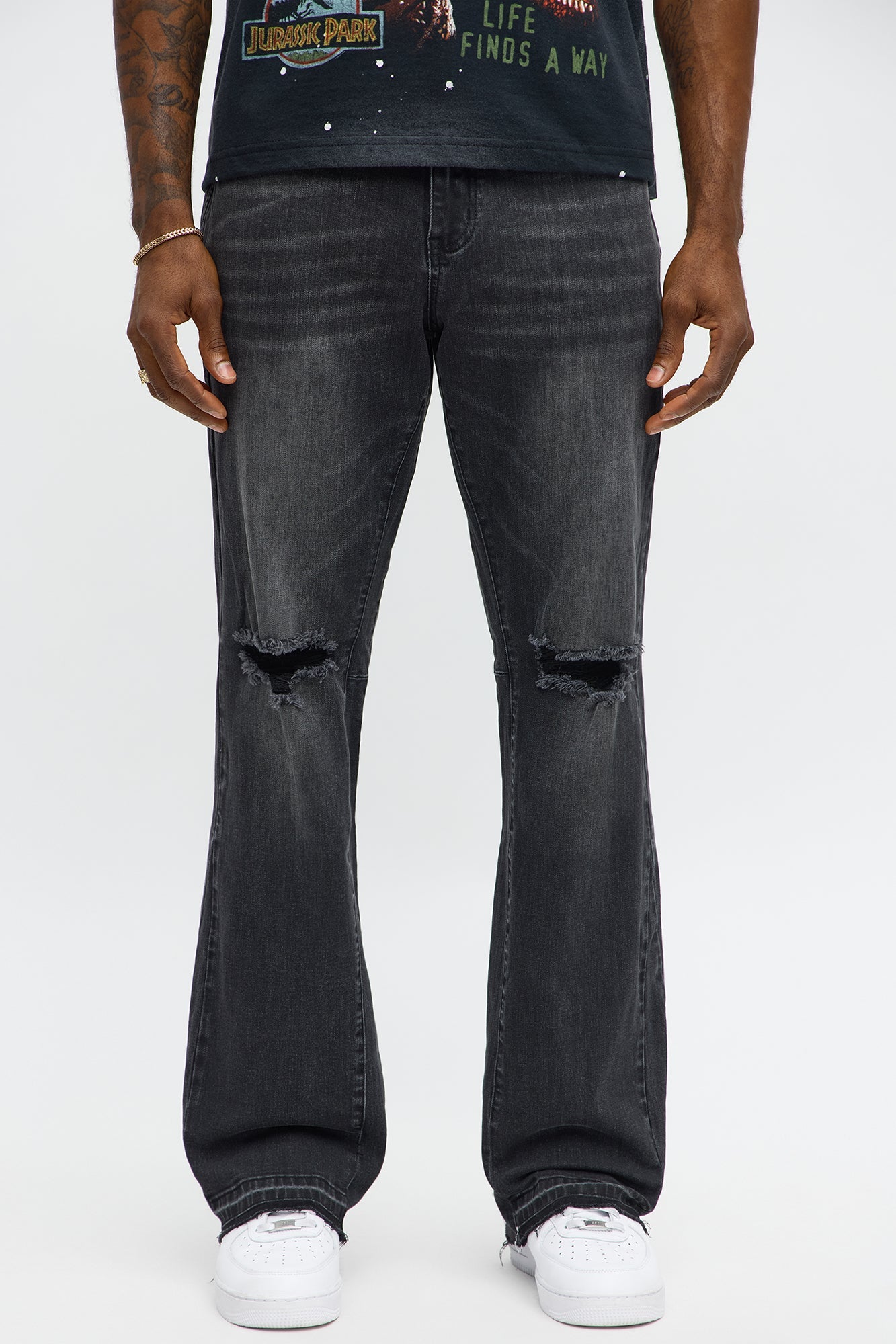 Stacked Slim Flare Panel Me Ripped Jean - Black Wash