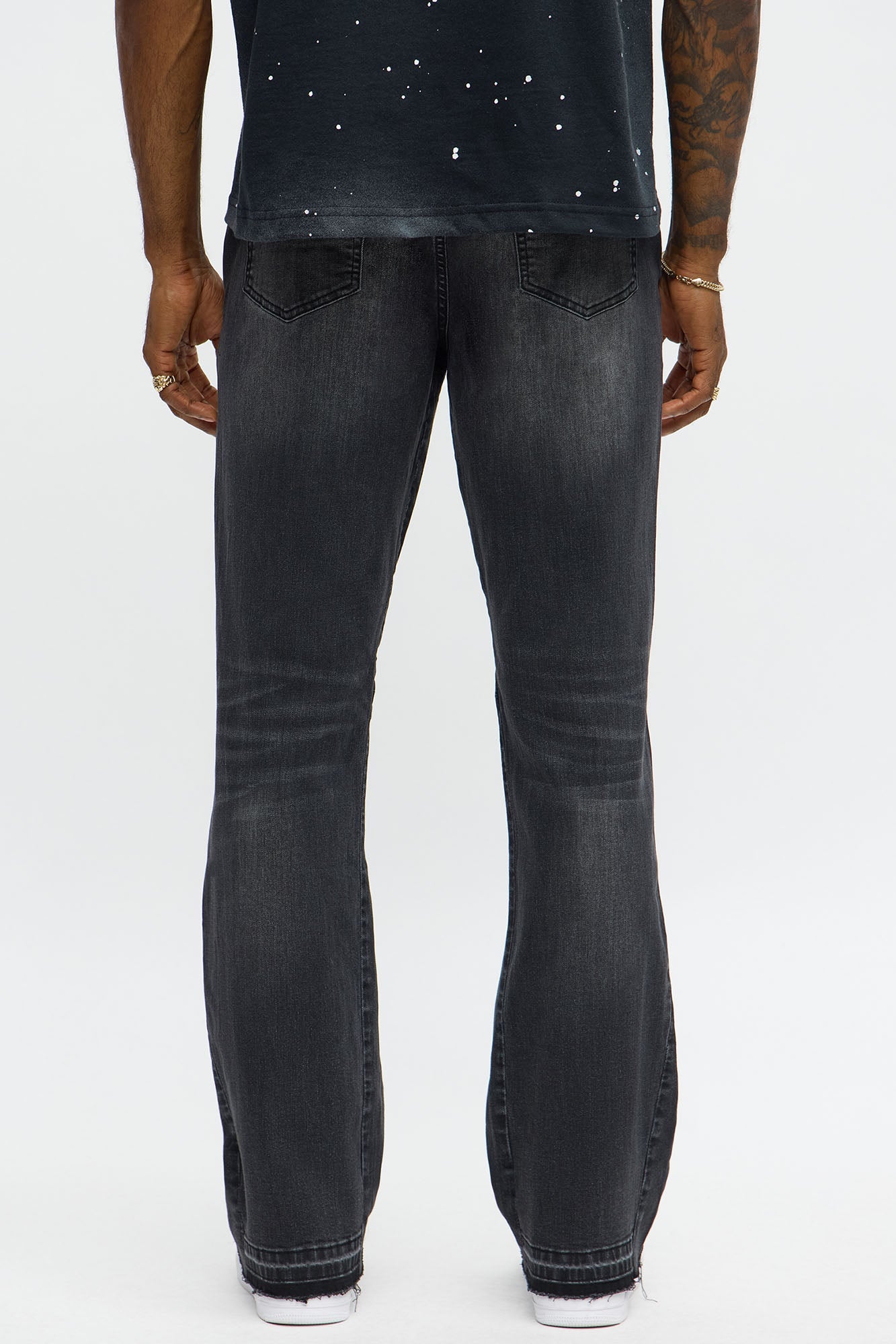 Stacked Slim Flare Panel Me Ripped Jean - Black Wash
