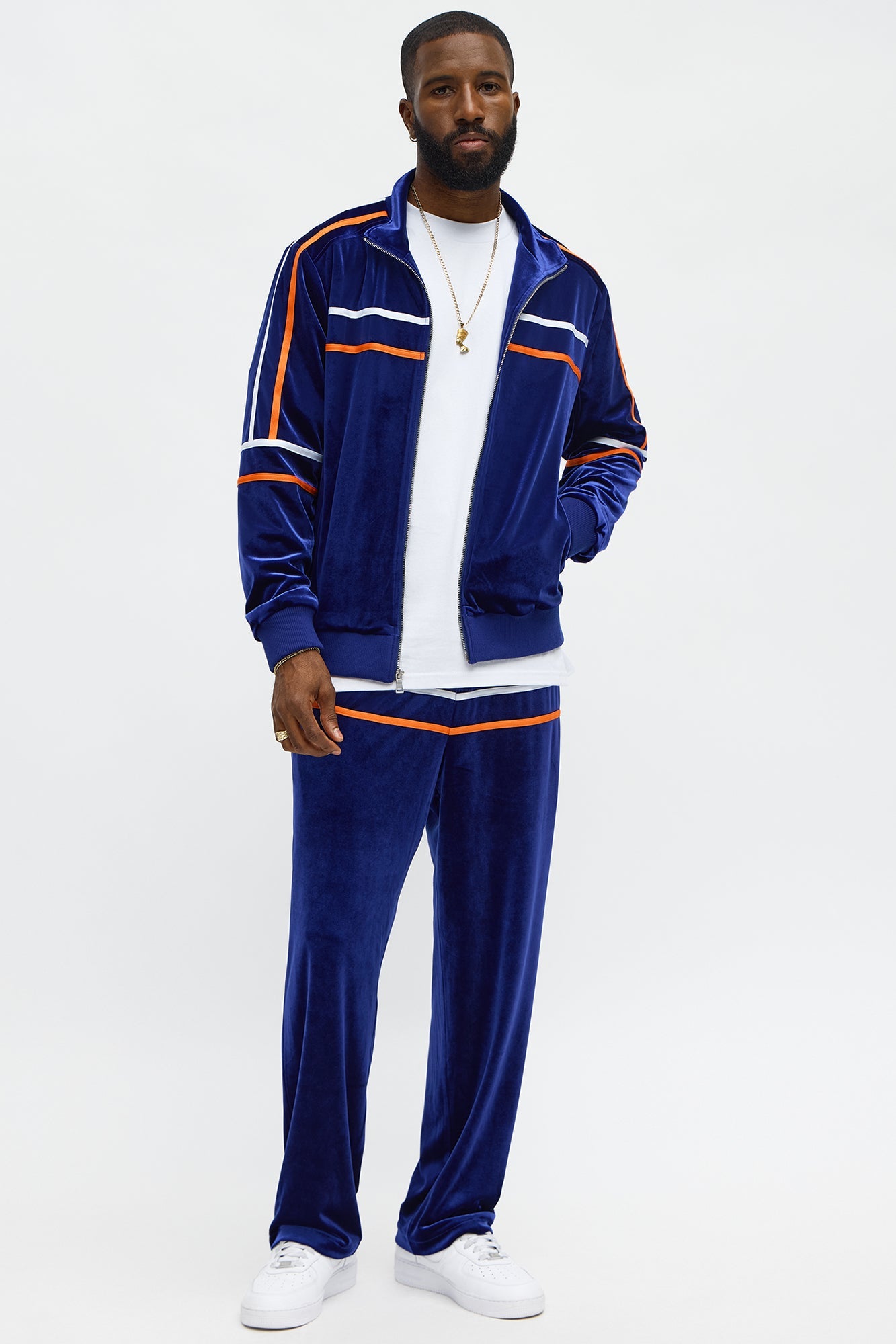Velour Piped Courtside Track Jacket - Navy