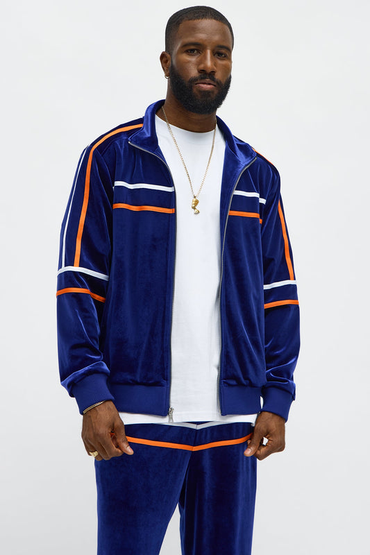 Velour Piped Courtside Track Jacket - Navy