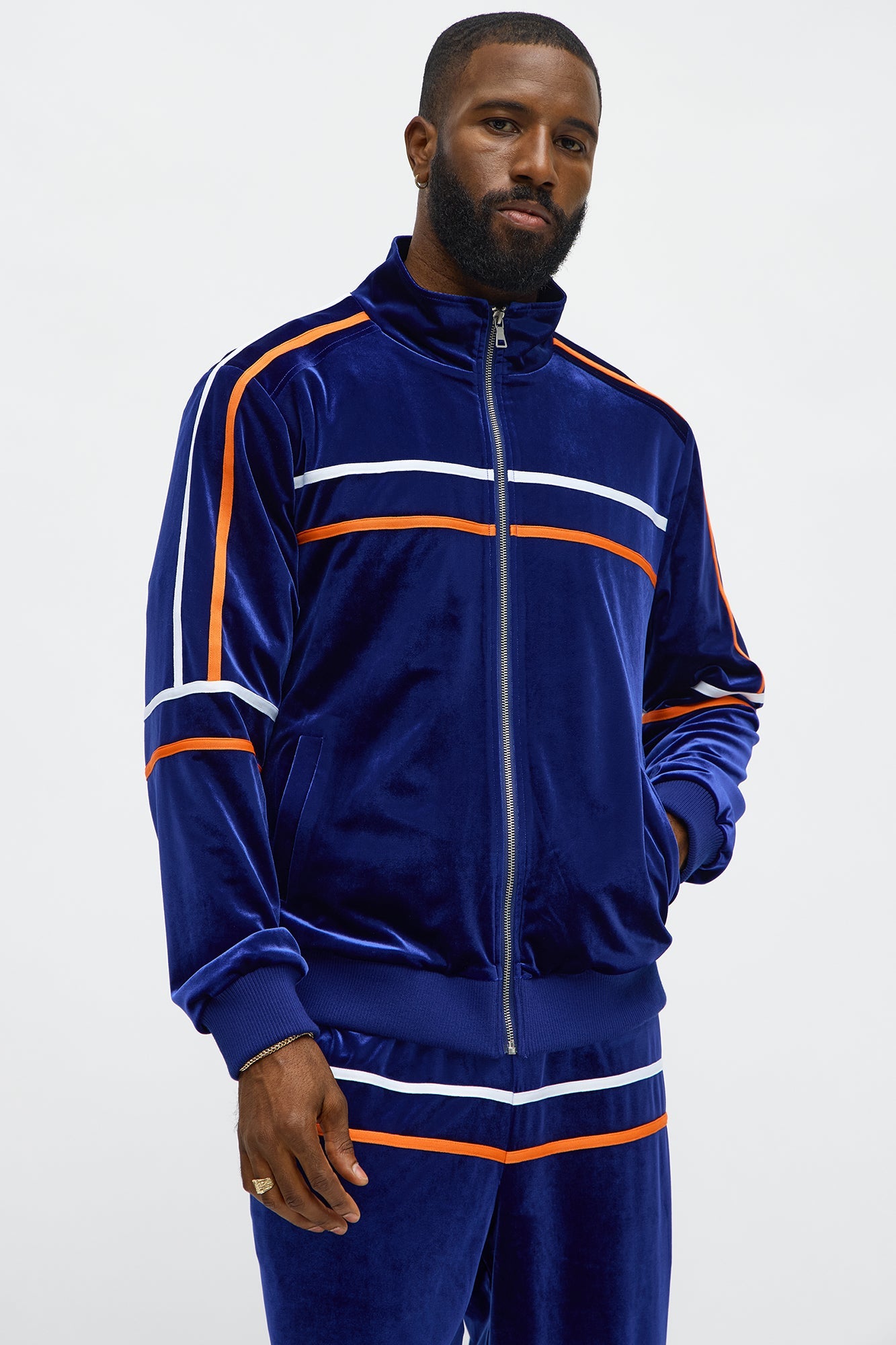 Velour Piped Courtside Track Jacket - Navy