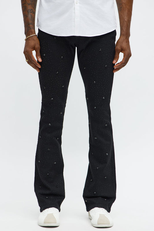 Stacked Skinny Flare Jeweled With It Jean - Black