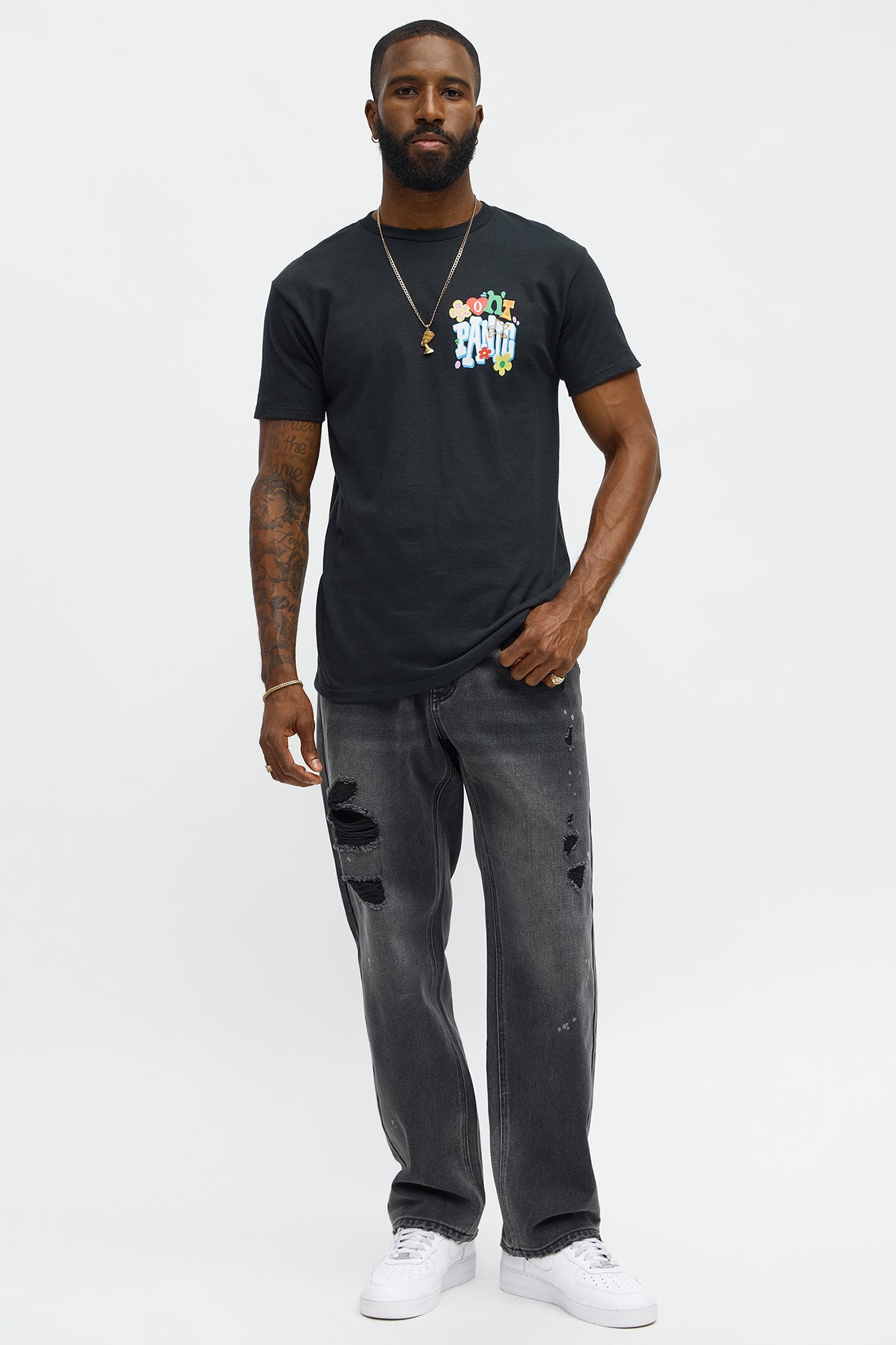 Straight Nocturnal Edge Distressed Jeans - Black Wash