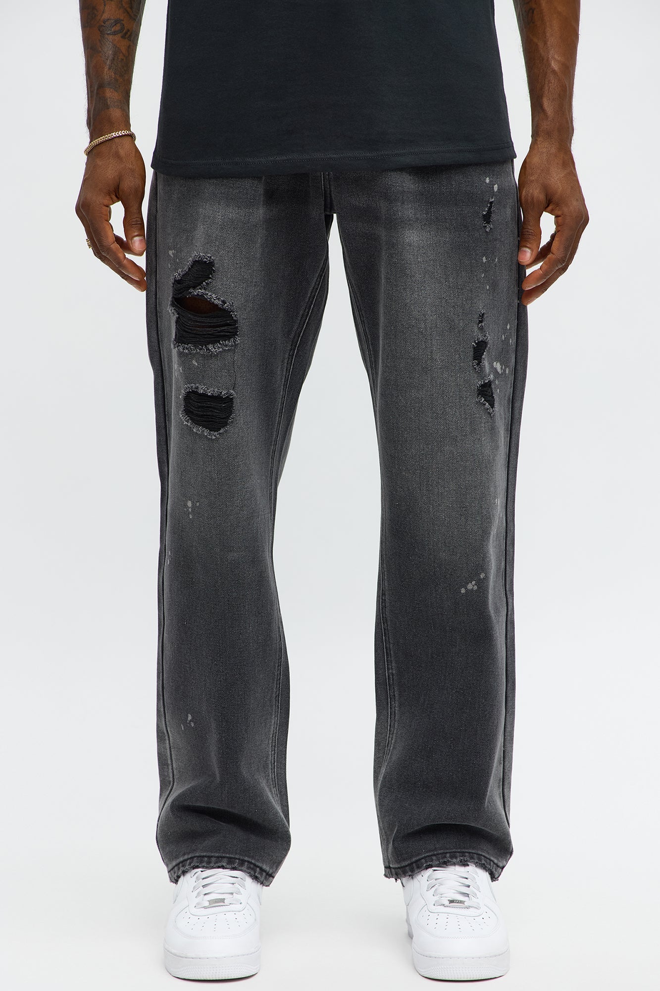 Straight Nocturnal Edge Distressed Jeans - Black Wash